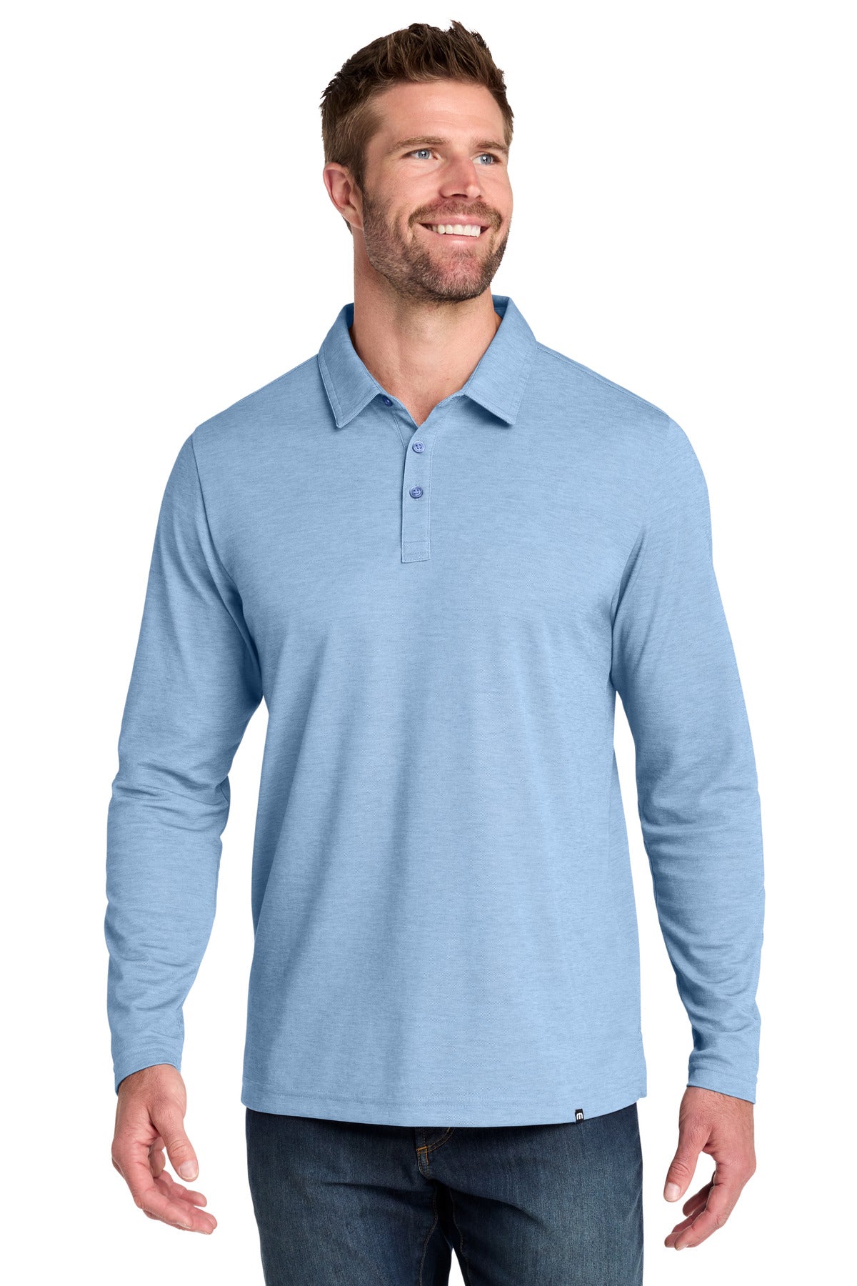 Custom Allure Heather Oceanside Heather Long Sleeve Polo TM1MZ343, personalized by SanCanDo Swag in Argyle, TX