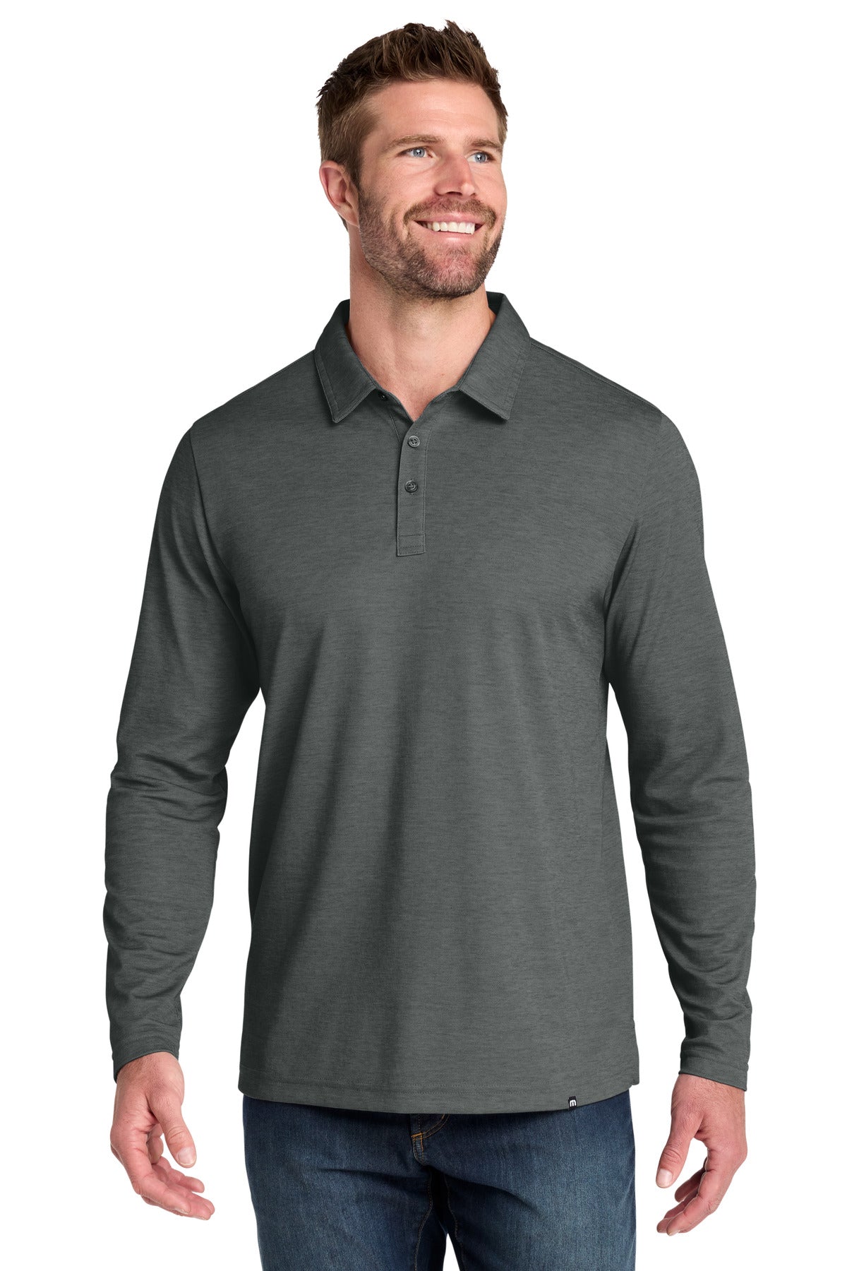 Custom Black Heather Oceanside Heather Long Sleeve Polo TM1MZ343, personalized by SanCanDo Swag in Argyle, TX