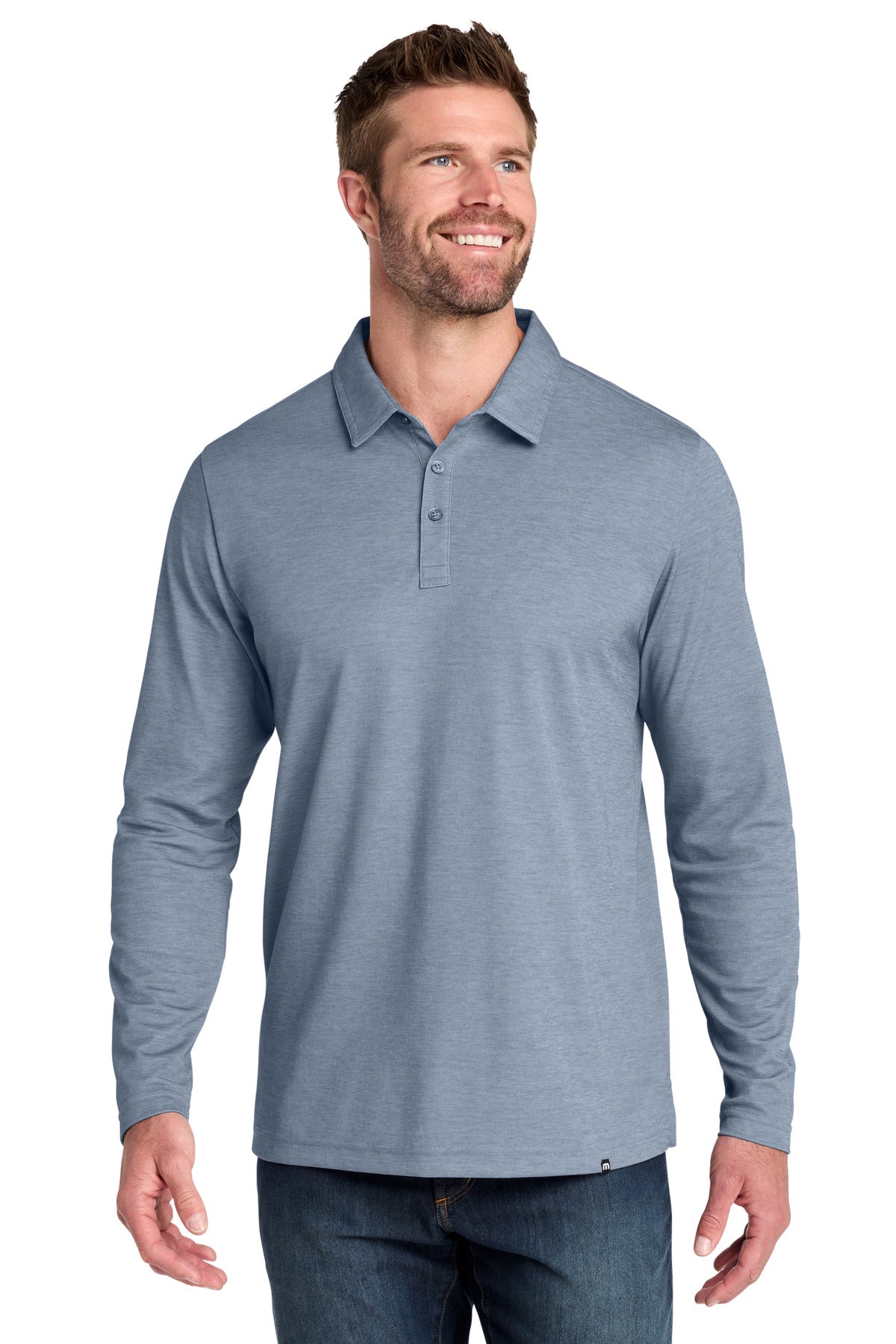 Custom Blue Nights Heather Oceanside Heather Long Sleeve Polo TM1MZ343, personalized by SanCanDo Swag in Argyle, TX