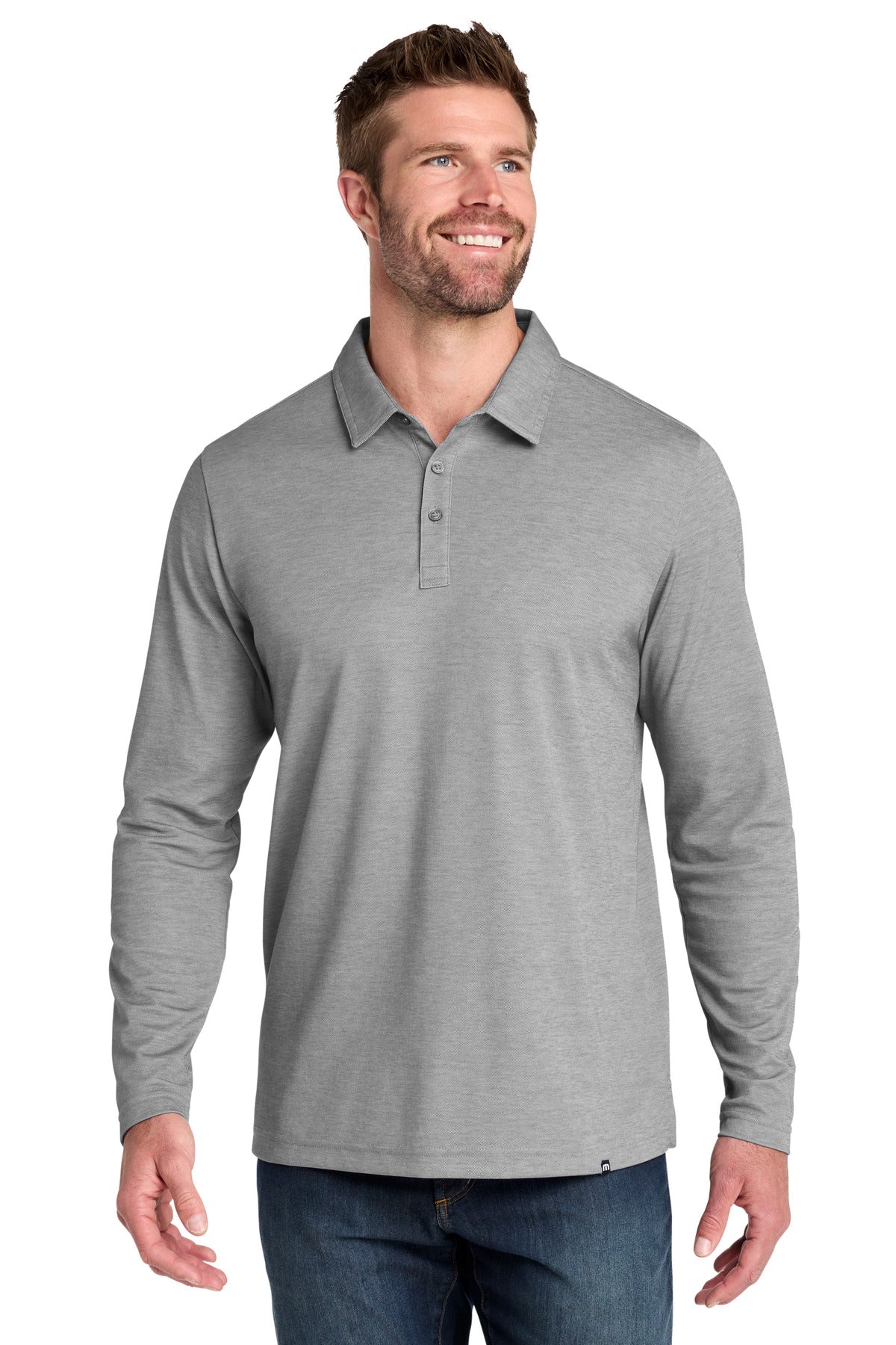 Custom Quiet Shade Grey Heather Oceanside Heather Long Sleeve Polo TM1MZ343, personalized by SanCanDo Swag in Argyle, TX