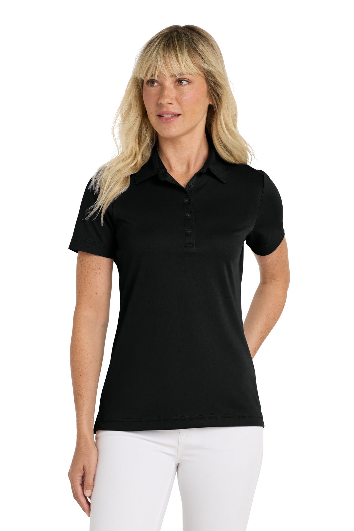 Custom Black Women's Oceanside Solid Polo TM1WW001, personalized by SanCanDo Swag in Argyle, TX