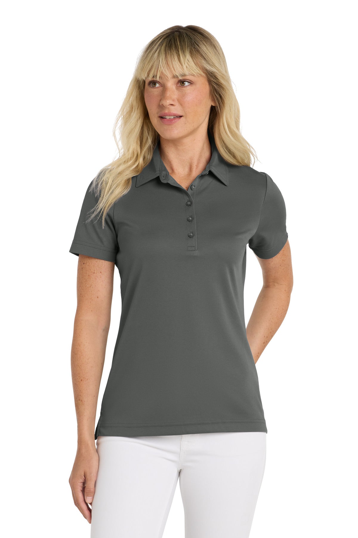Custom Quiet Shade Grey Women's Oceanside Solid Polo TM1WW001, personalized by SanCanDo Swag in Argyle, TX
