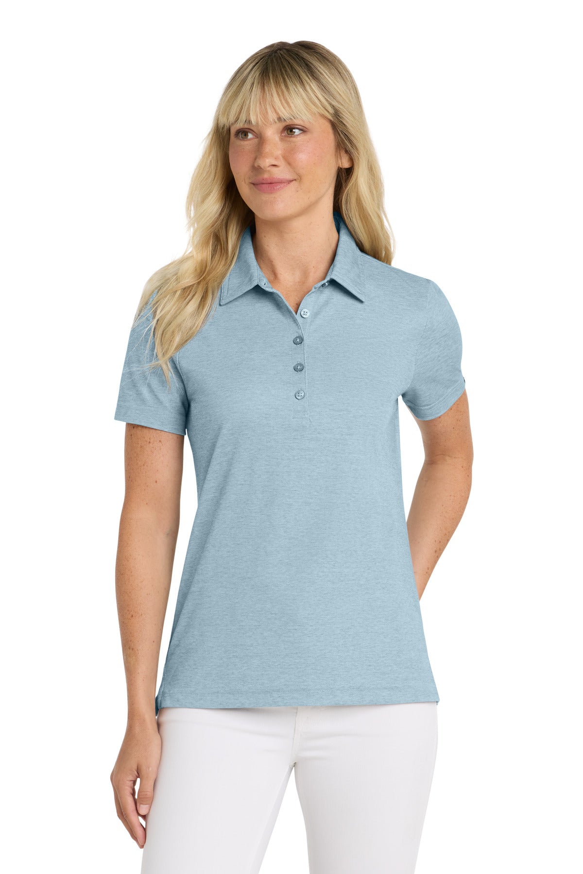Custom Allure Heather Women's Oceanside Heather Polo TM1WW002, personalized by SanCanDo Swag in Argyle, TX