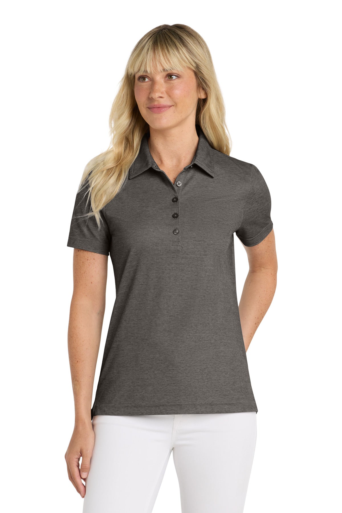 Custom Black Heather Women's Oceanside Heather Polo TM1WW002, personalized by SanCanDo Swag in Argyle, TX