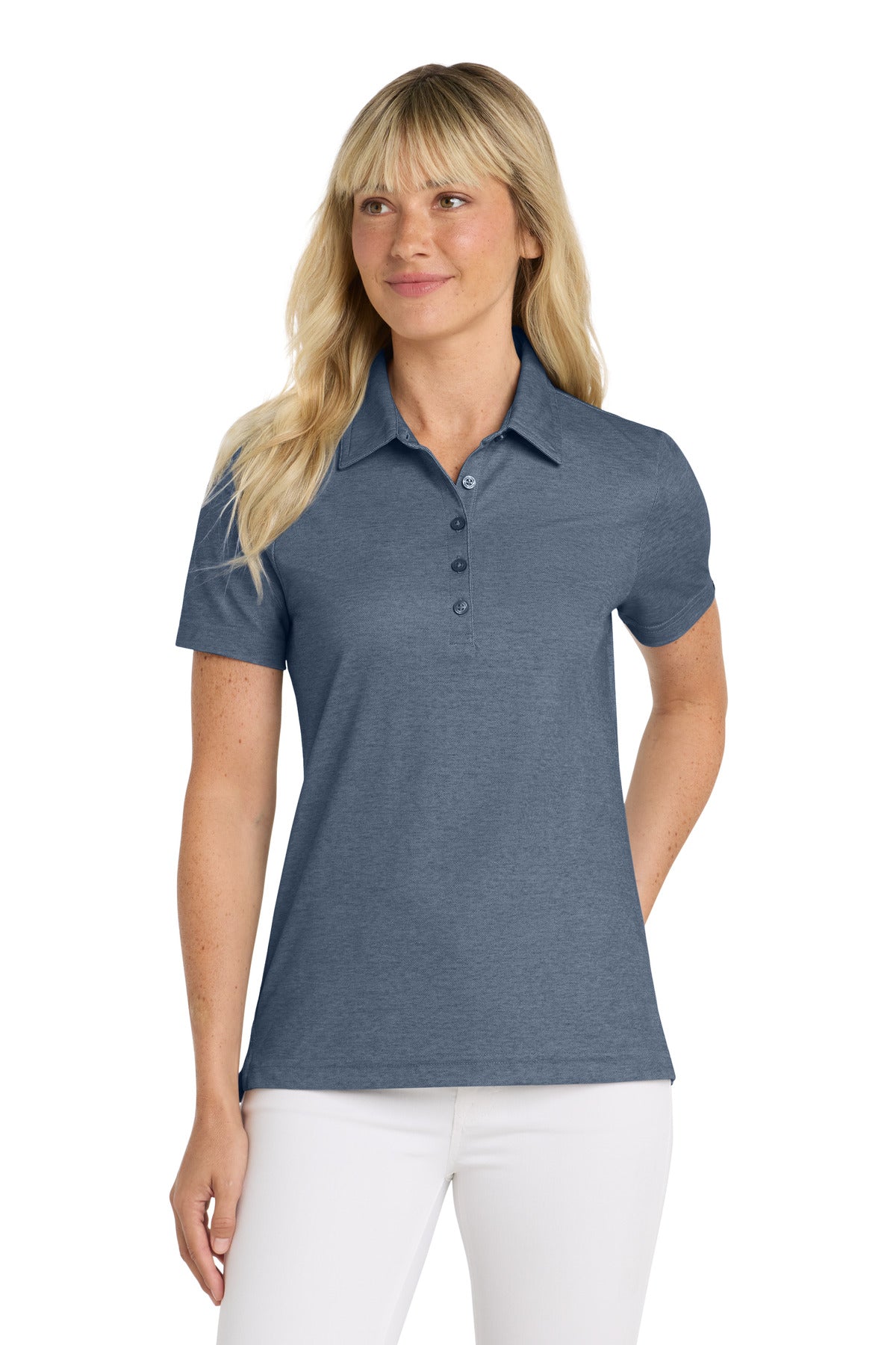 Custom Blue Nights Heather Women's Oceanside Heather Polo TM1WW002, personalized by SanCanDo Swag in Argyle, TX