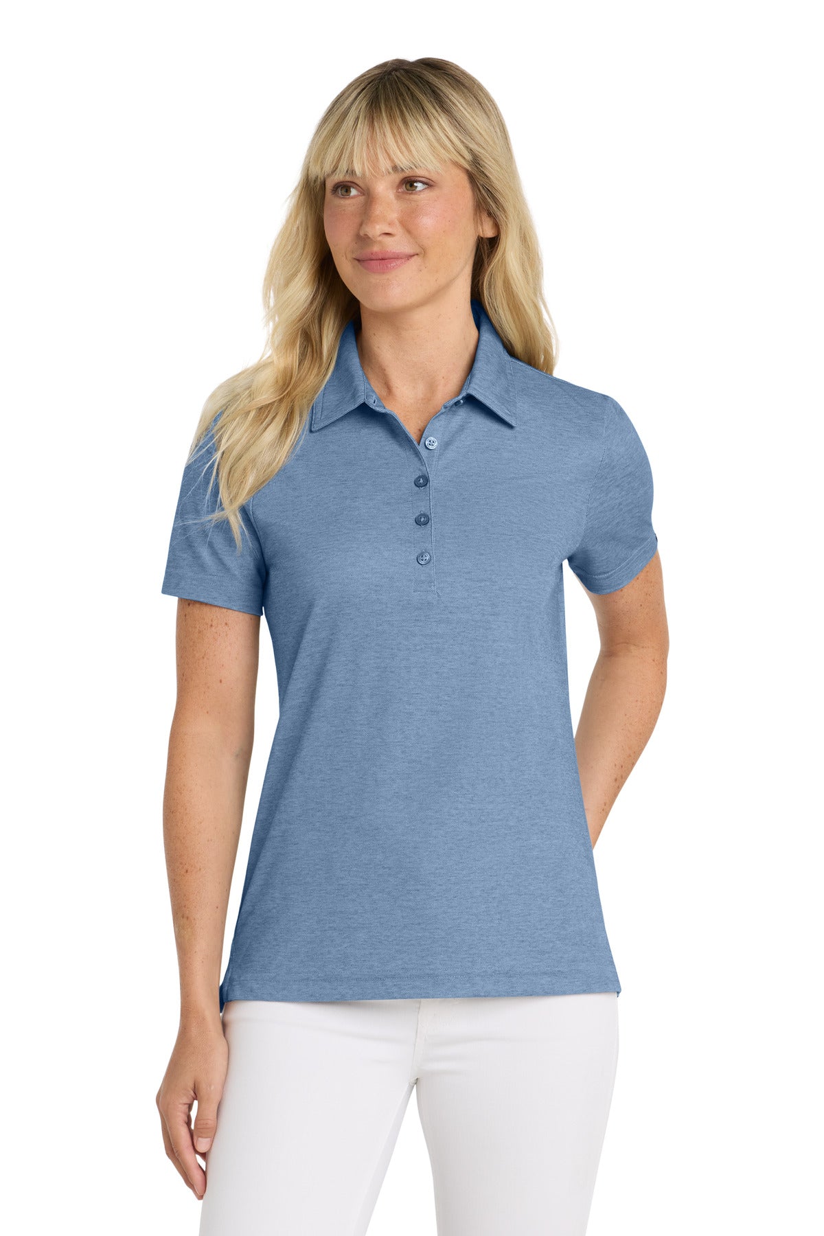 Custom Classic Blue Heather Women's Oceanside Heather Polo TM1WW002, personalized by SanCanDo Swag in Argyle, TX