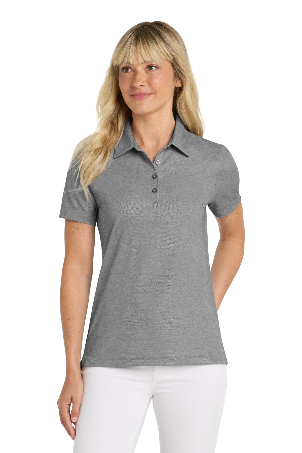 Custom Quiet Shade Grey Heather Women's Oceanside Heather Polo TM1WW002, personalized by SanCanDo Swag in Argyle, TX