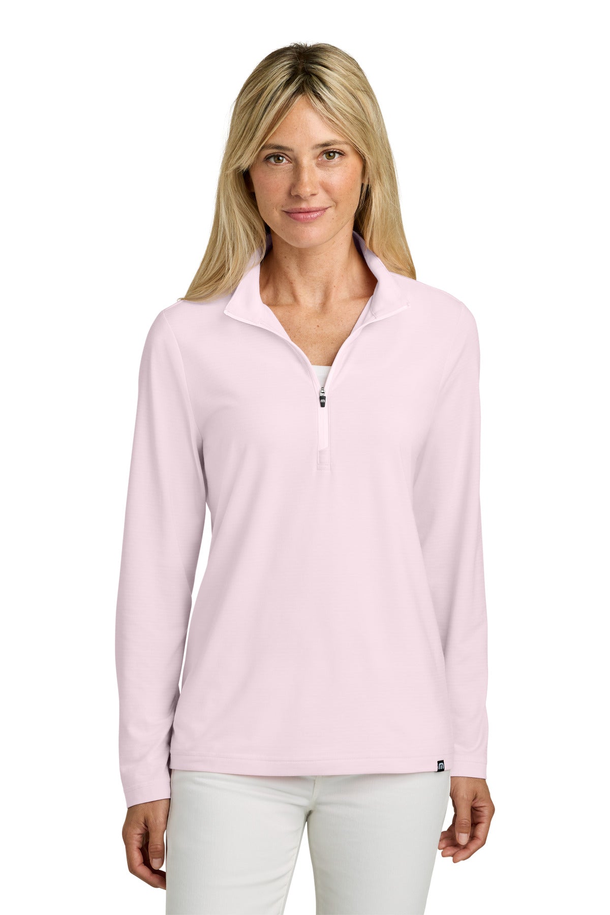 Custom Stone Pink Women's Crestview 1/4-Zip TM1WW003, personalized by SanCanDo Swag in Argyle, TX