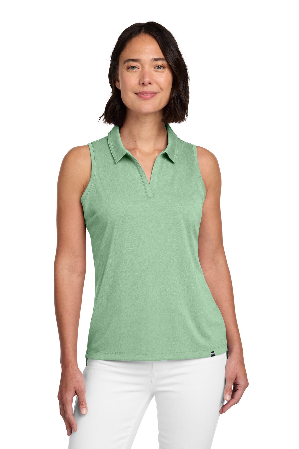 Custom Beryl Green Heather Women's Coto Performance Sleeveless Polo TM1WX001, personalized by SanCanDo Swag in Argyle, TX