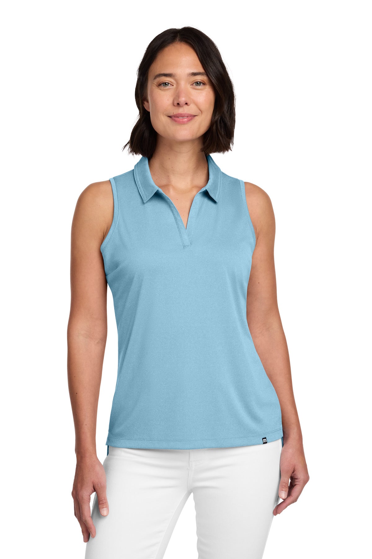 Custom Brilliant Blue Heather Women's Coto Performance Sleeveless Polo TM1WX001, personalized by SanCanDo Swag in Argyle, TX