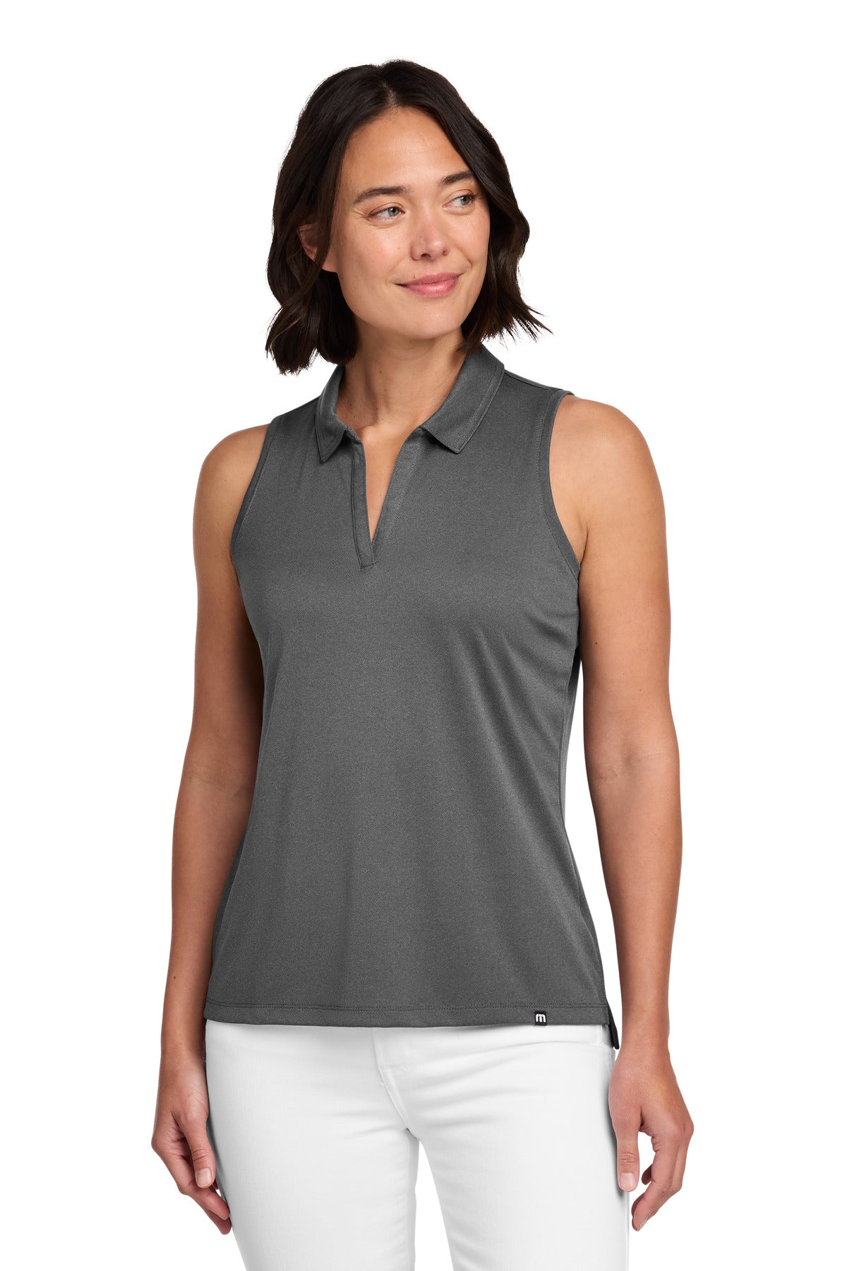Custom Quiet Shade Grey/ Black Women's Coto Performance Sleeveless Polo TM1WX001, personalized by SanCanDo Swag in Argyle, TX