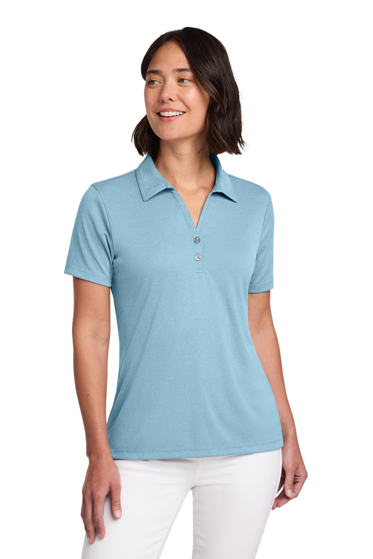 Custom Brilliant Blue Heather Women's Coto Performance Polo TM1WX002, personalized by SanCanDo Swag in Argyle, TX
