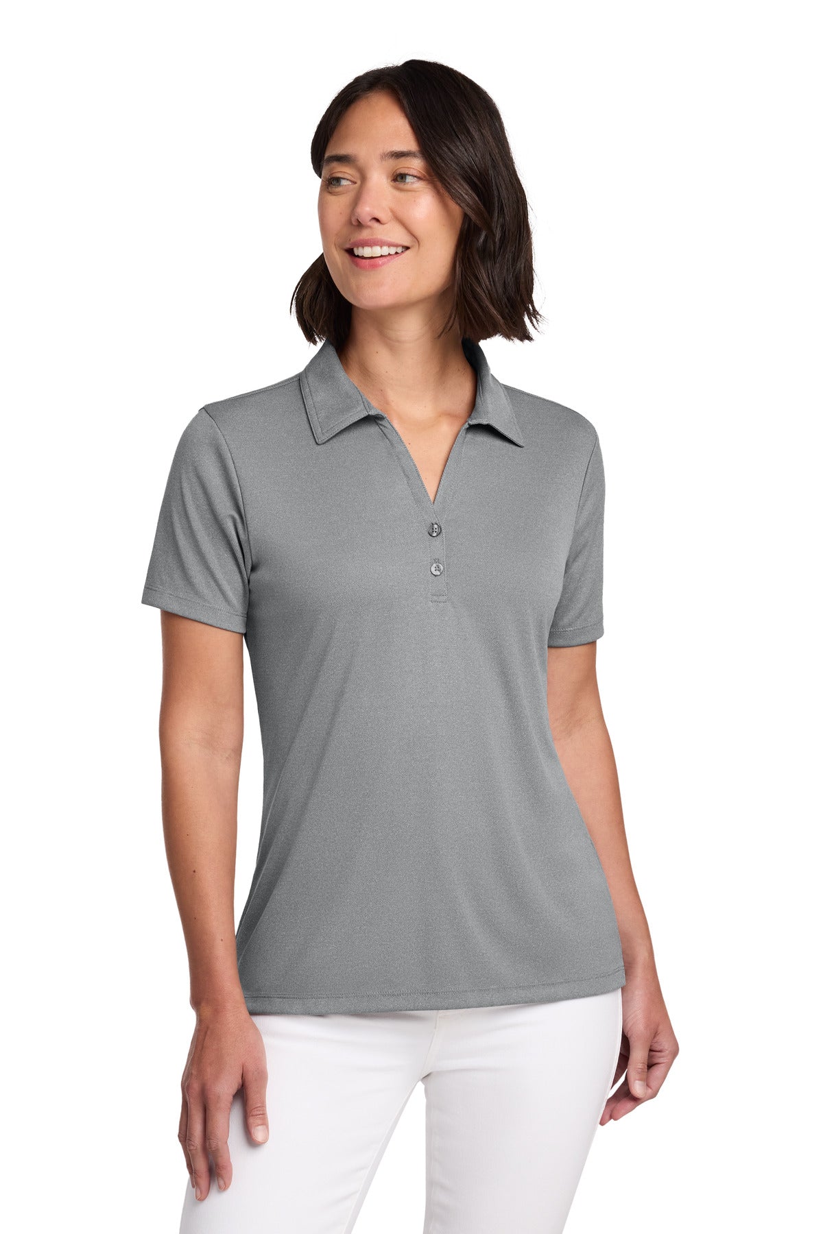 Custom Quiet Shade Grey Heather Women's Coto Performance Polo TM1WX002, personalized by SanCanDo Swag in Argyle, TX