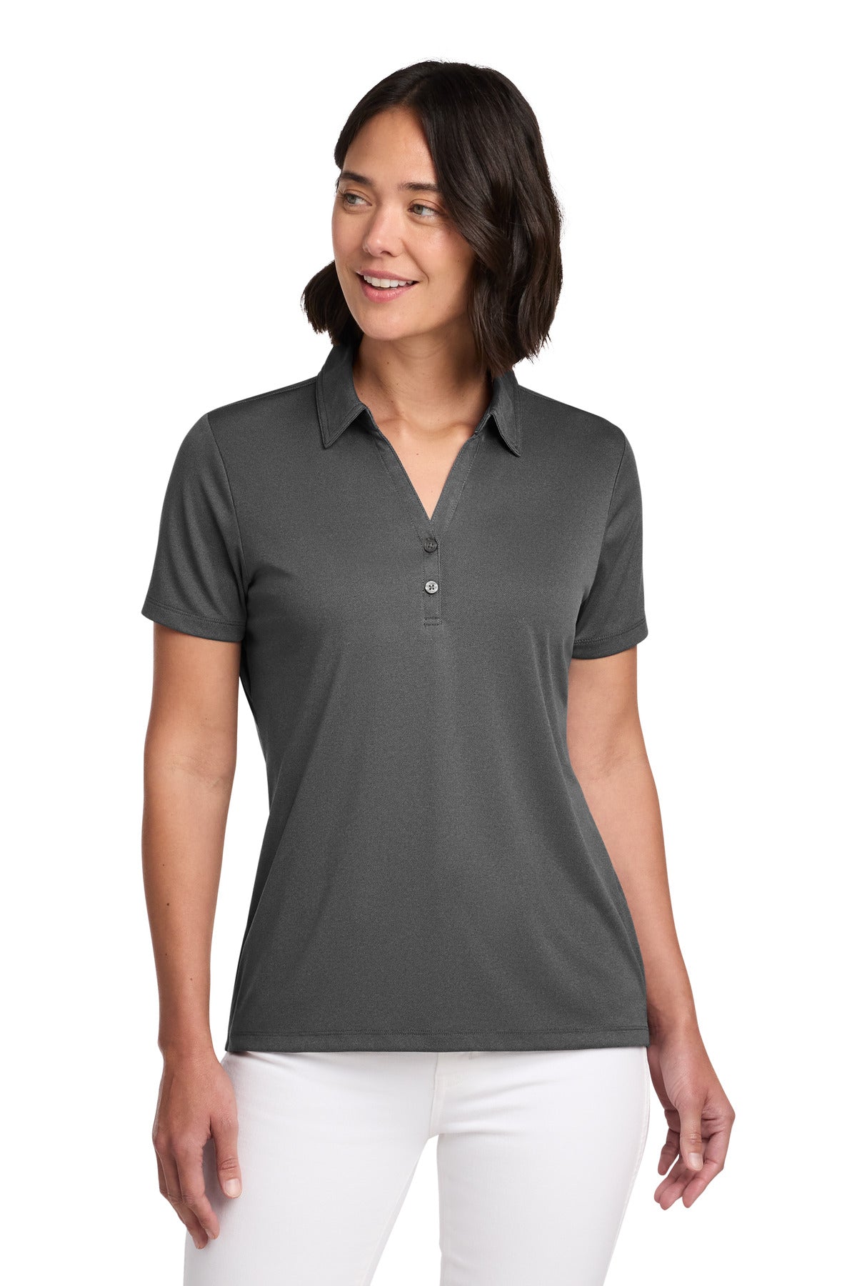 Custom Quiet Shade Grey/ Black Women's Coto Performance Polo TM1WX002, personalized by SanCanDo Swag in Argyle, TX