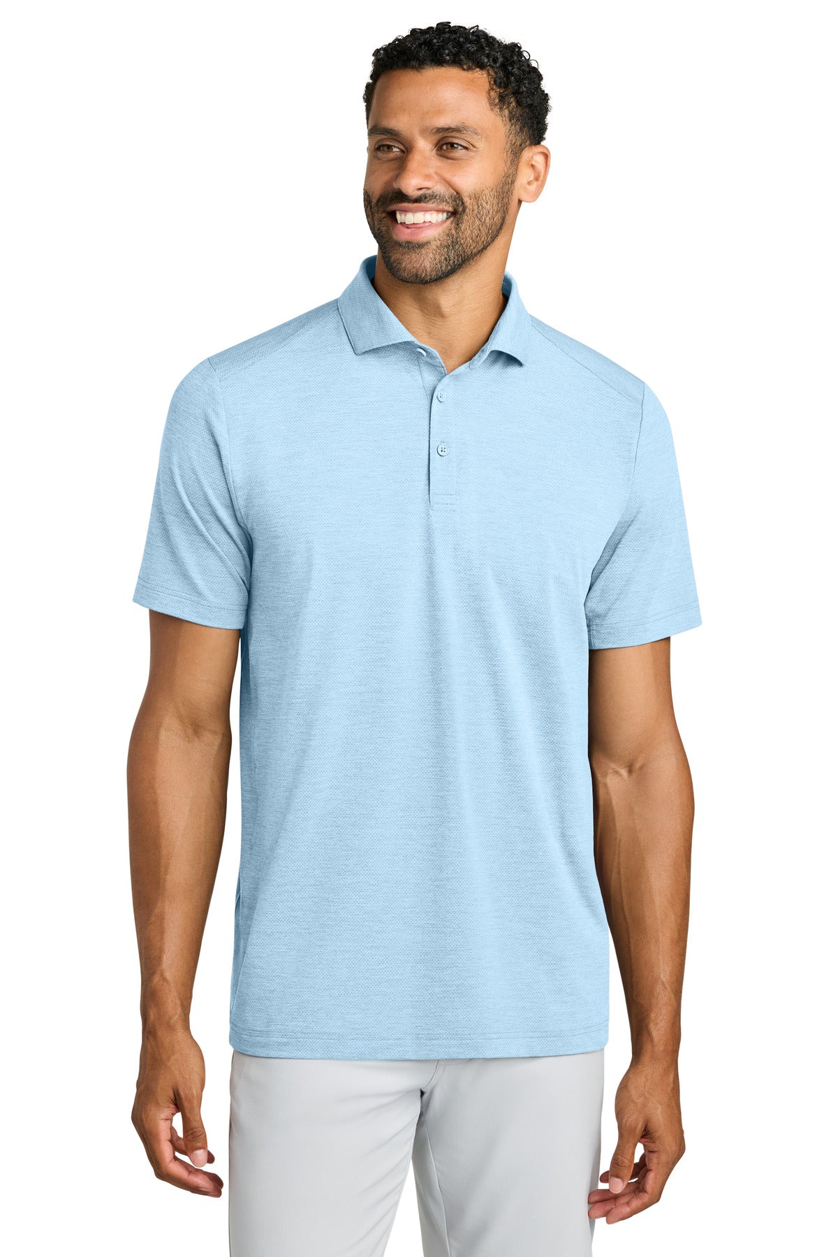Custom Airy Blue Heather Onward Polo TMA42773, personalized by SanCanDo Swag in Argyle, TX