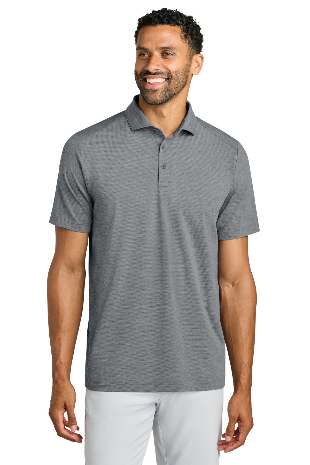 Custom Quiet Shade Grey Heather Onward Polo TMA42773, personalized by SanCanDo Swag in Argyle, TX
