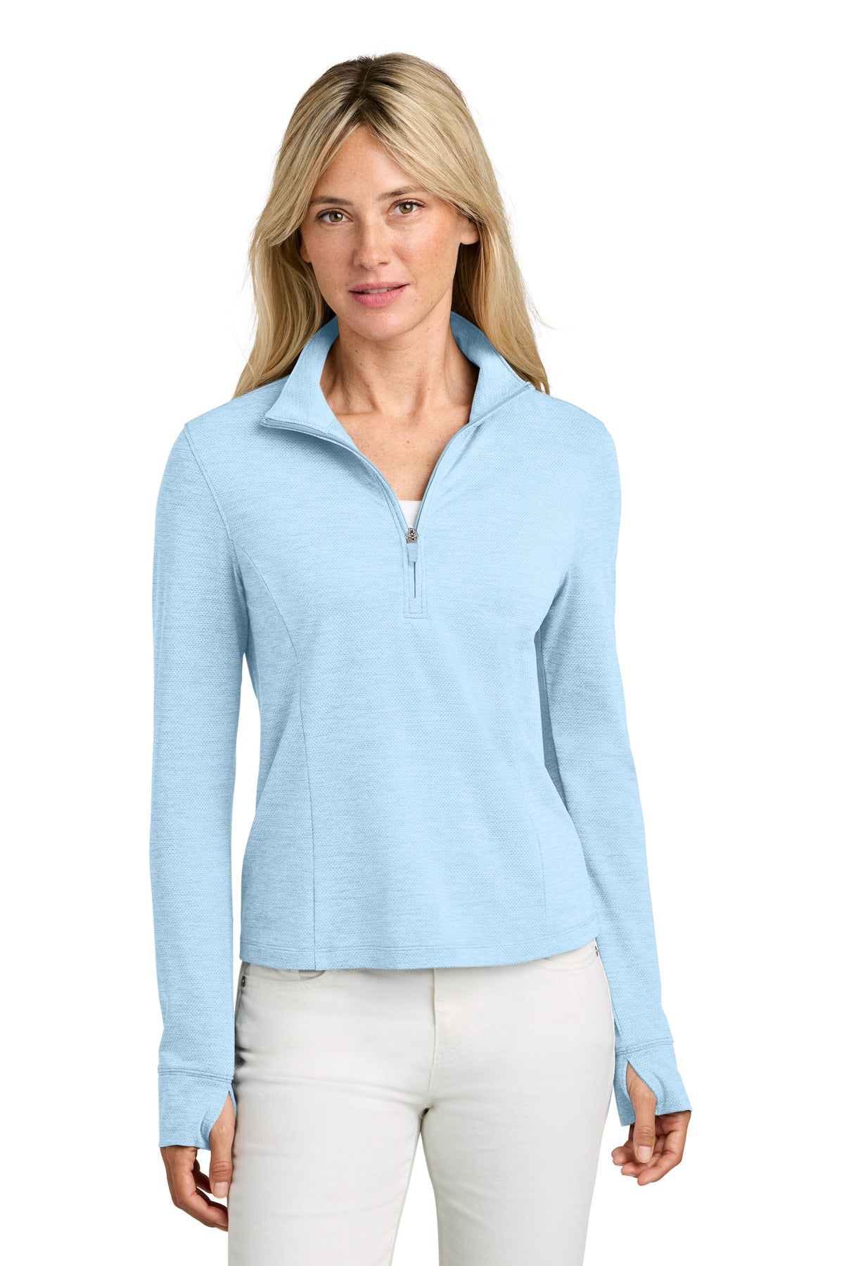 Custom Airy Blue Heather Women's Onward 1/2-Zip TMA42778, personalized by SanCanDo Swag in Argyle, TX