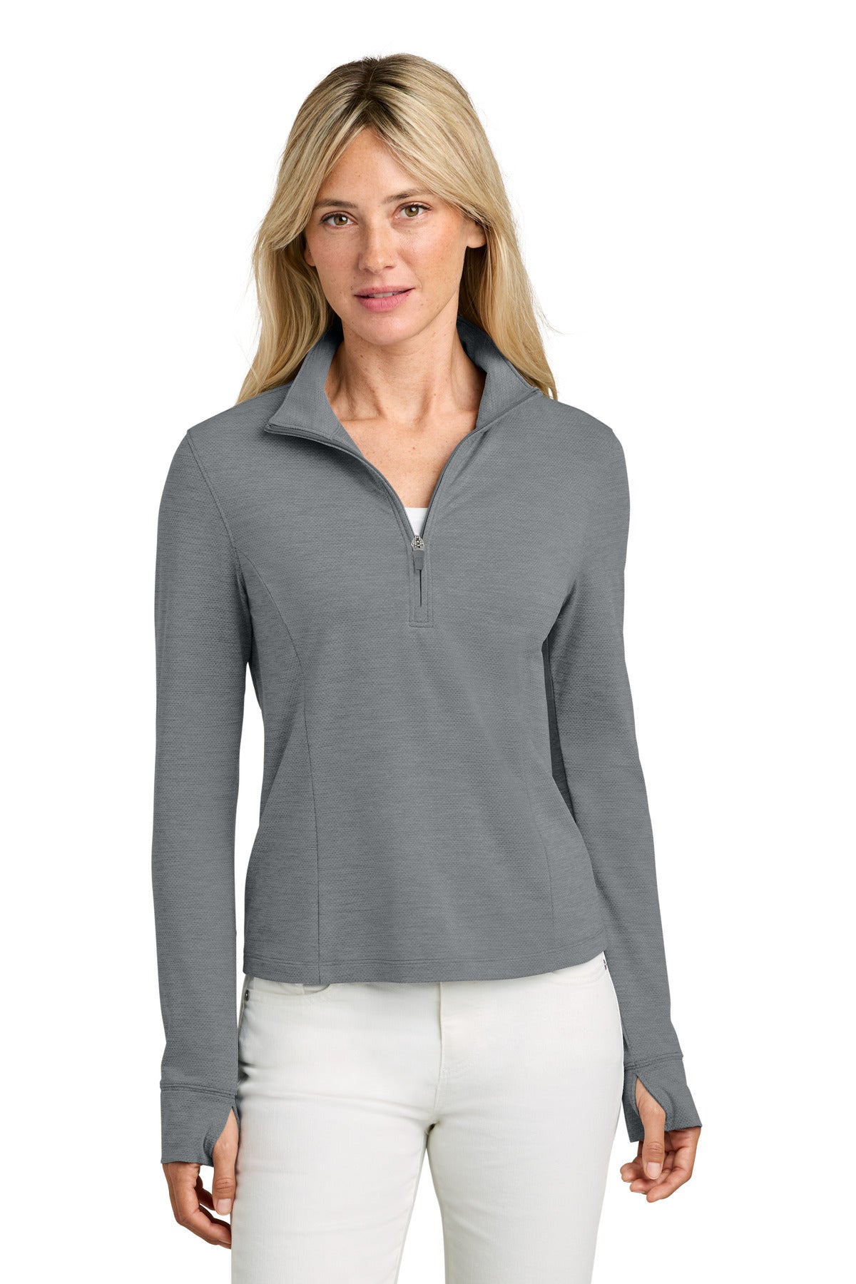 Custom Quiet Shade Grey Heather Women's Onward 1/2-Zip TMA42778, personalized by SanCanDo Swag in Argyle, TX