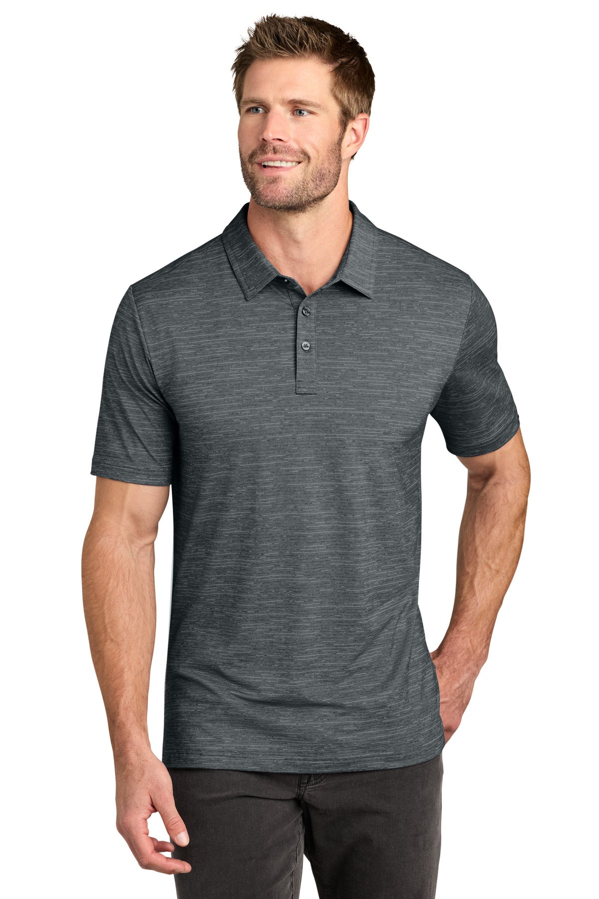 Custom Grey Heather Crestview Polo TMA46371, personalized by SanCanDo Swag in Argyle, TX