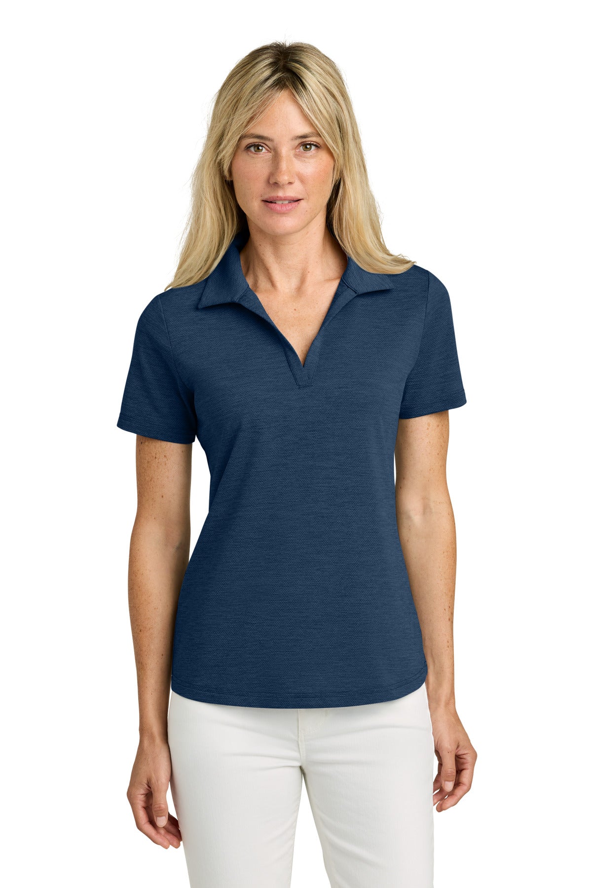 Custom Navy Heather Women's Onward Polo TMA46416, personalized by SanCanDo Swag in Argyle, TX