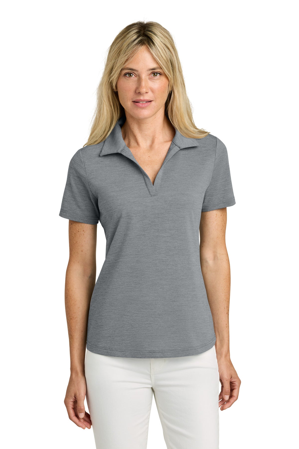 Custom Quiet Shade Grey Heather Women's Onward Polo TMA46416, personalized by SanCanDo Swag in Argyle, TX