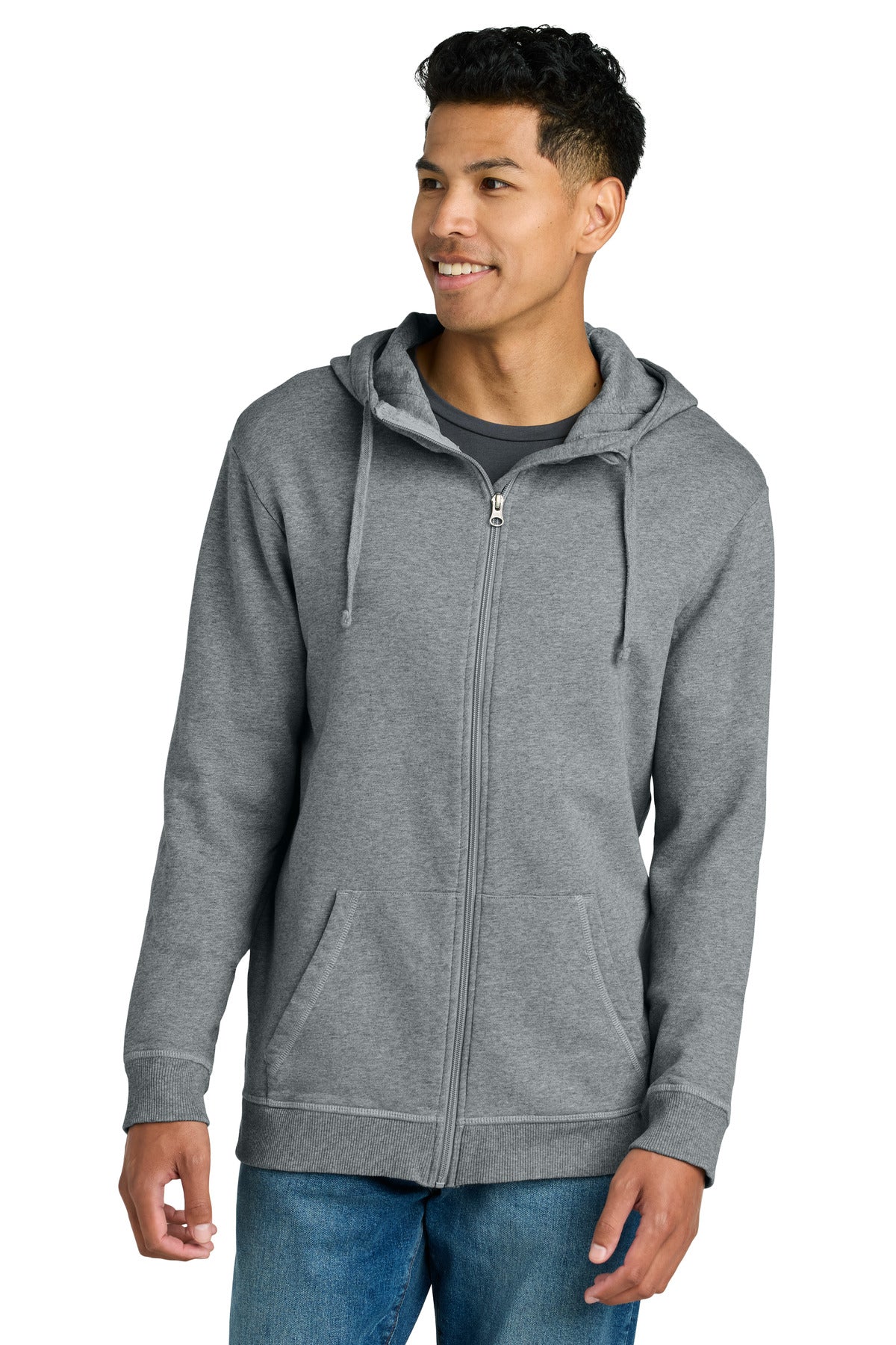 Custom Grey Heather Cotton Fleece Full-Zip Hoodie TTCM4367, personalized by SanCanDo Swag in Argyle, TX