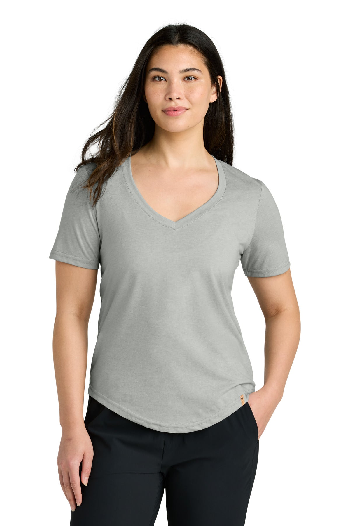Custom Hi Rise Grey Heather Women's TreeBlend V-Neck Tee TTCW5646, personalized by SanCanDo Swag in Argyle, TX