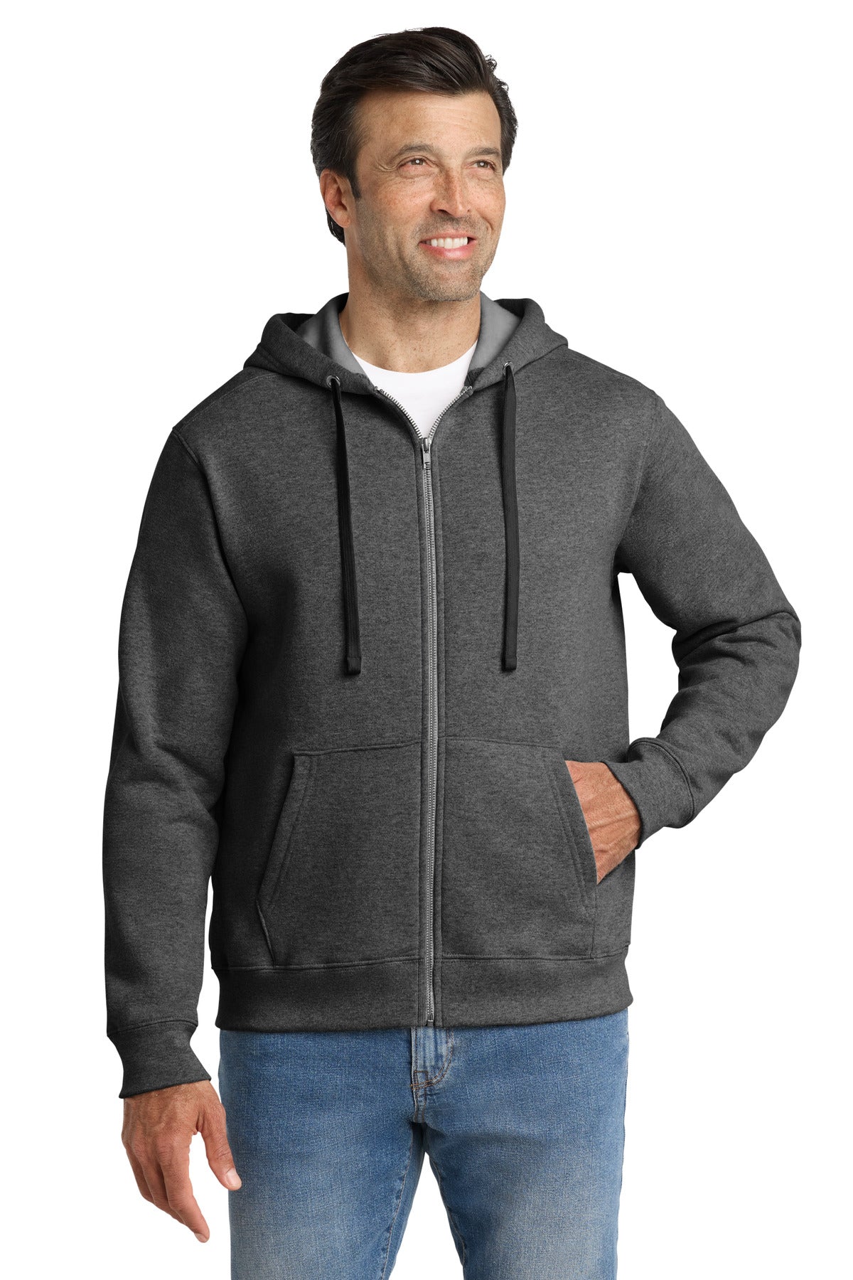 Custom Charcoal Heather Chore Fleece Full-Zip Hoodie VL130ZH, personalized by SanCanDo Swag in Argyle, TX