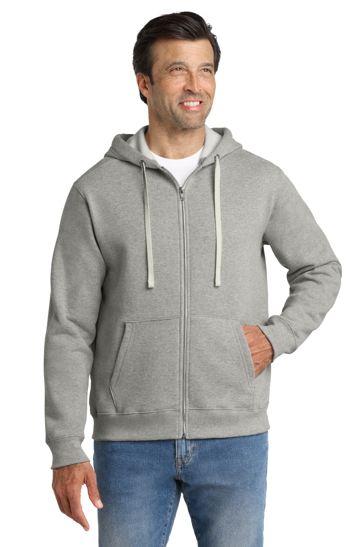 Custom Heather Grey Chore Fleece Full-Zip Hoodie VL130ZH, personalized by SanCanDo Swag in Argyle, TX