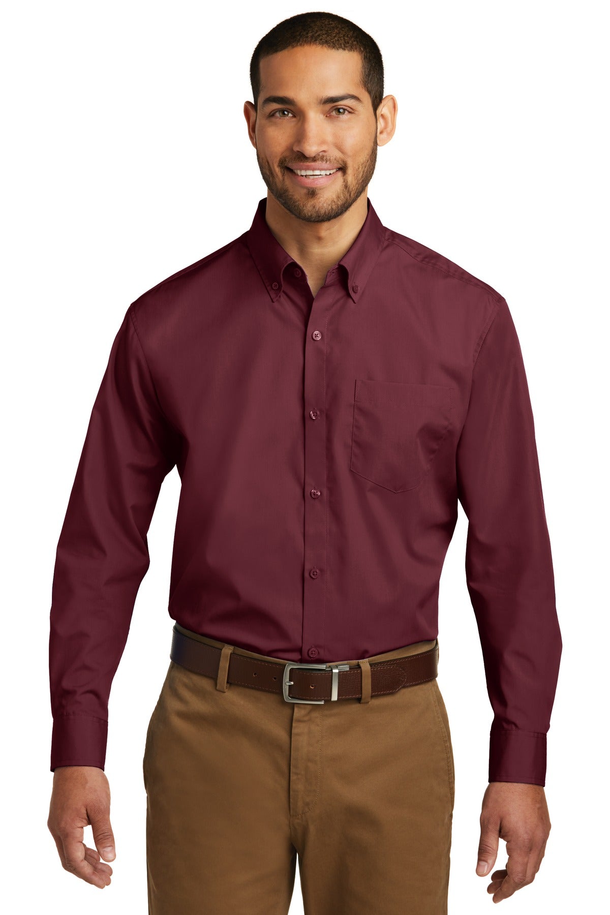 Custom Burgundy Long Sleeve Carefree Poplin Shirt W100, personalized by SanCanDo Swag in Argyle, TX