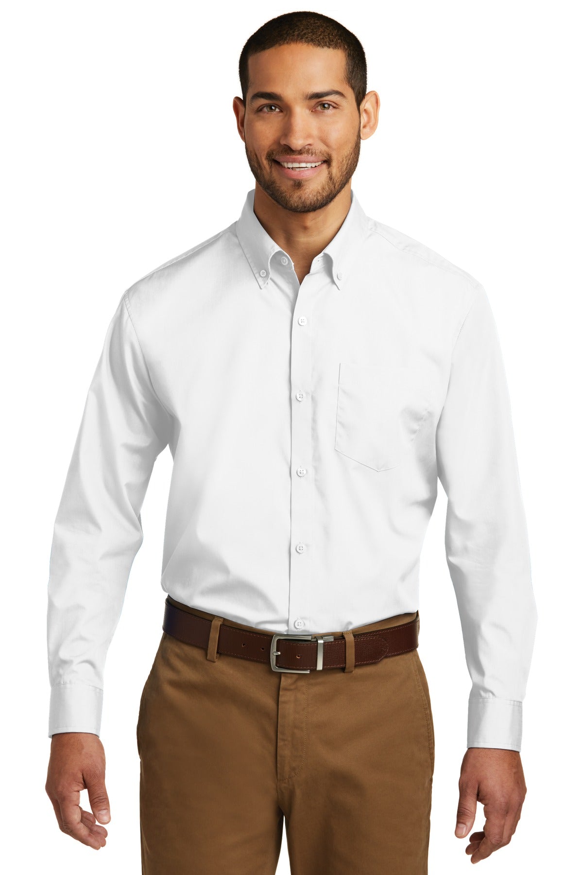 Custom White Long Sleeve Carefree Poplin Shirt W100, personalized by SanCanDo Swag in Argyle, TX