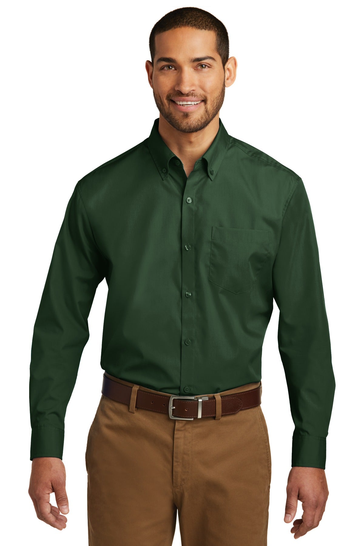 Custom Deep Forest Green Long Sleeve Carefree Poplin Shirt W100, personalized by SanCanDo Swag in Argyle, TX