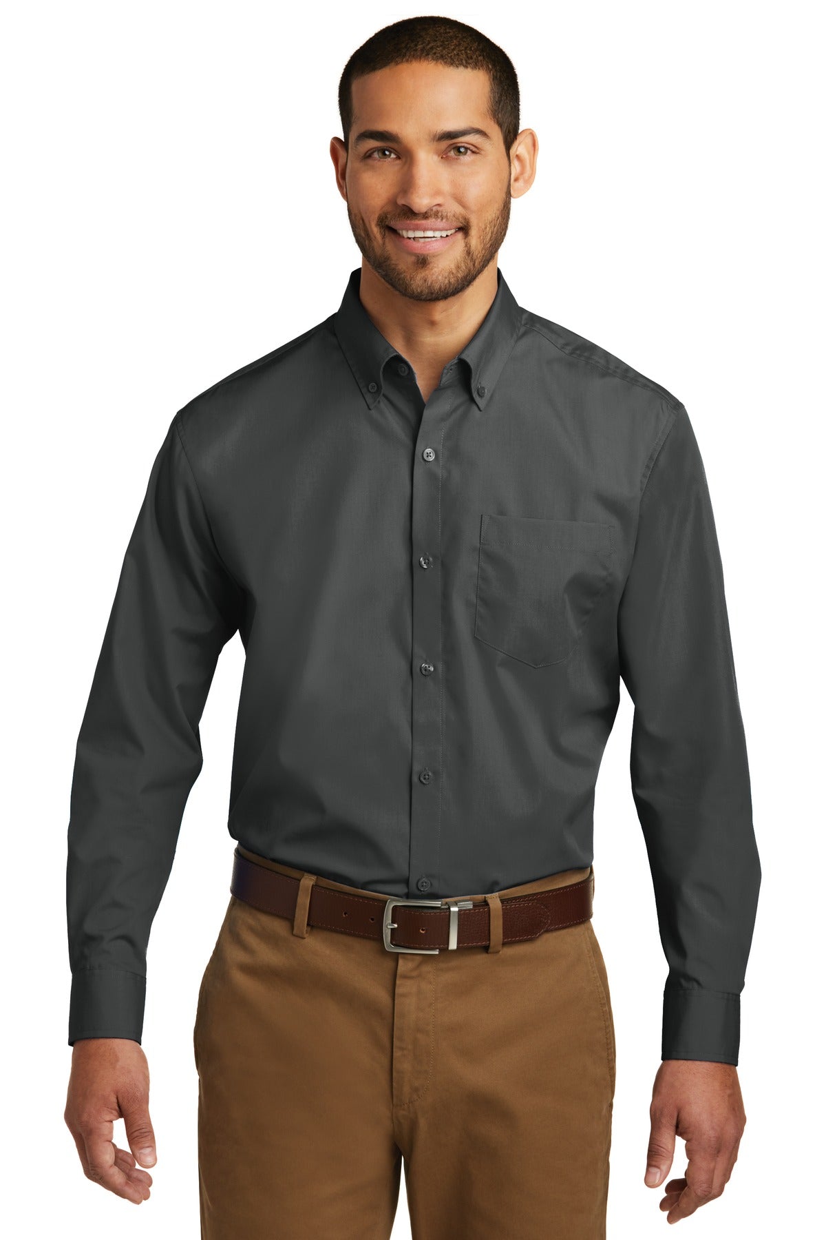 Custom Graphite Long Sleeve Carefree Poplin Shirt W100, personalized by SanCanDo Swag in Argyle, TX