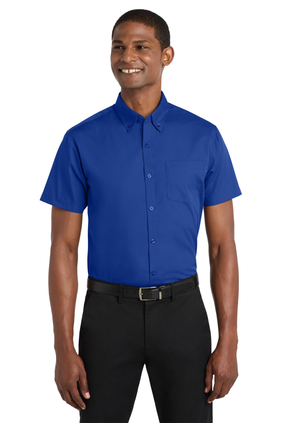 Custom True Royal Short Sleeve Carefree Poplin Shirt W101, personalized by SanCanDo Swag in Argyle, TX