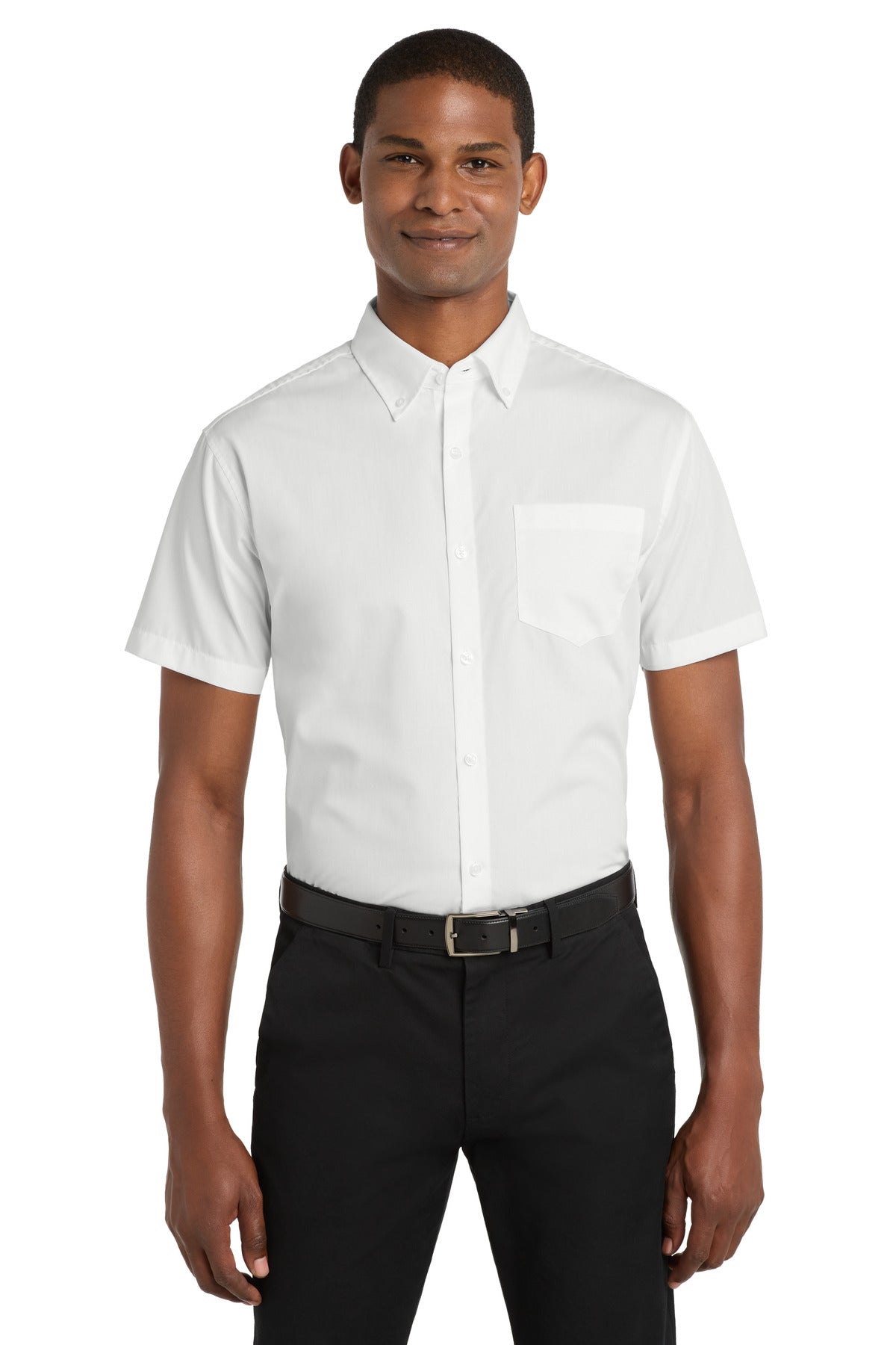 Custom White Short Sleeve Carefree Poplin Shirt W101, personalized by SanCanDo Swag in Argyle, TX