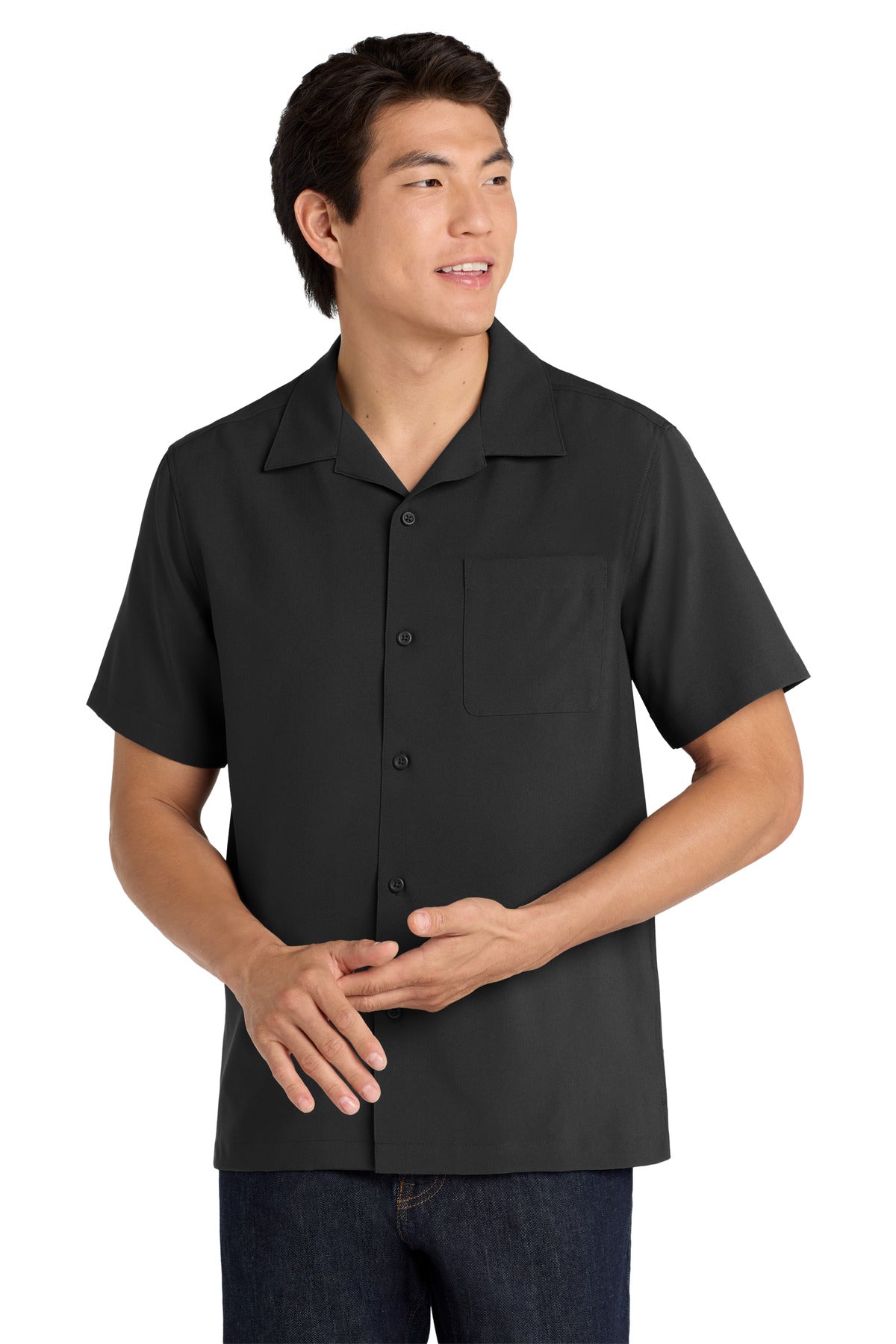 Custom Black Short Sleeve Performance Staff Shirt W400, personalized by SanCanDo Swag in Argyle, TX