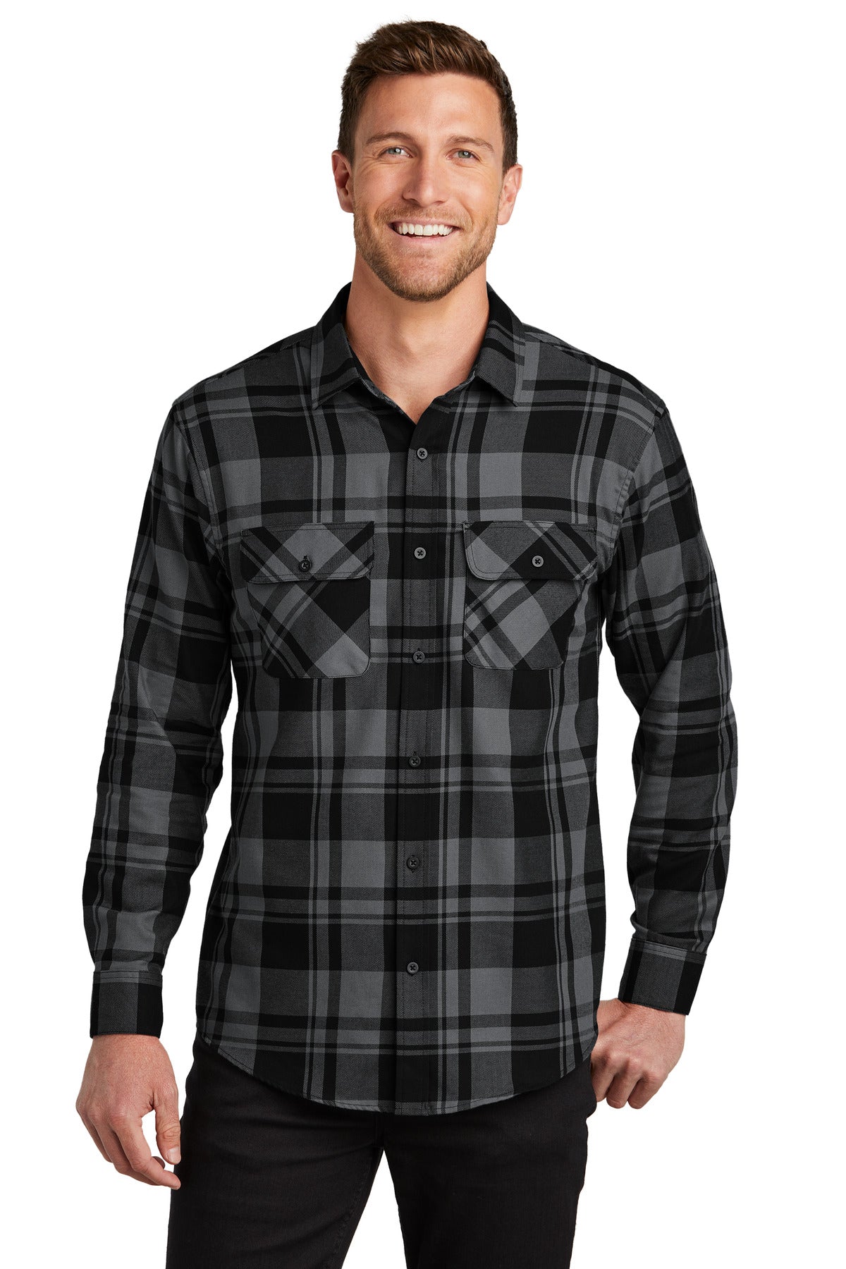 Custom Grey/ Black Plaid Flannel Shirt W668, personalized by SanCanDo Swag in Argyle, TX