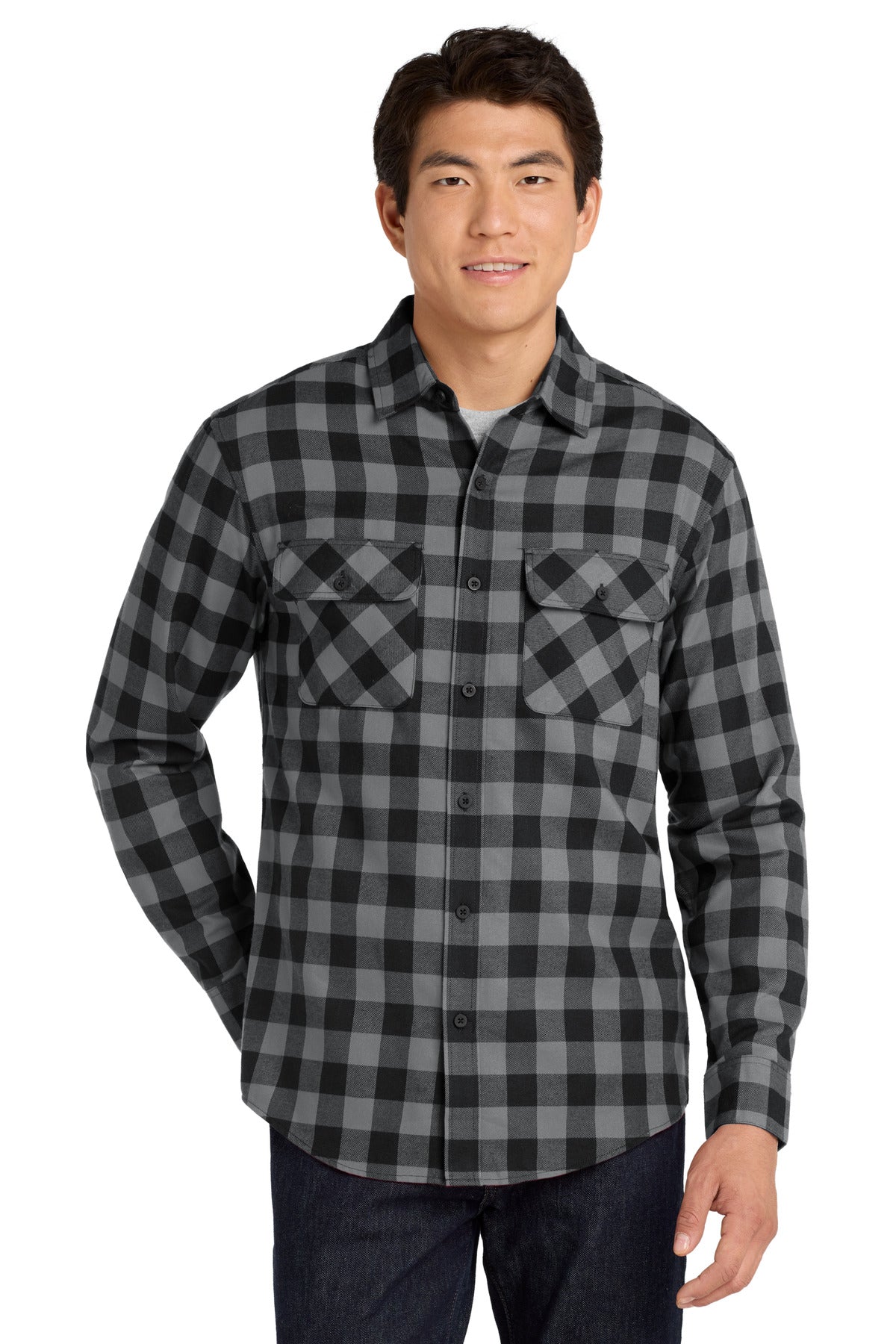 Custom Grey/ Black Buffalo Check Plaid Flannel Shirt W668, personalized by SanCanDo Swag in Argyle, TX