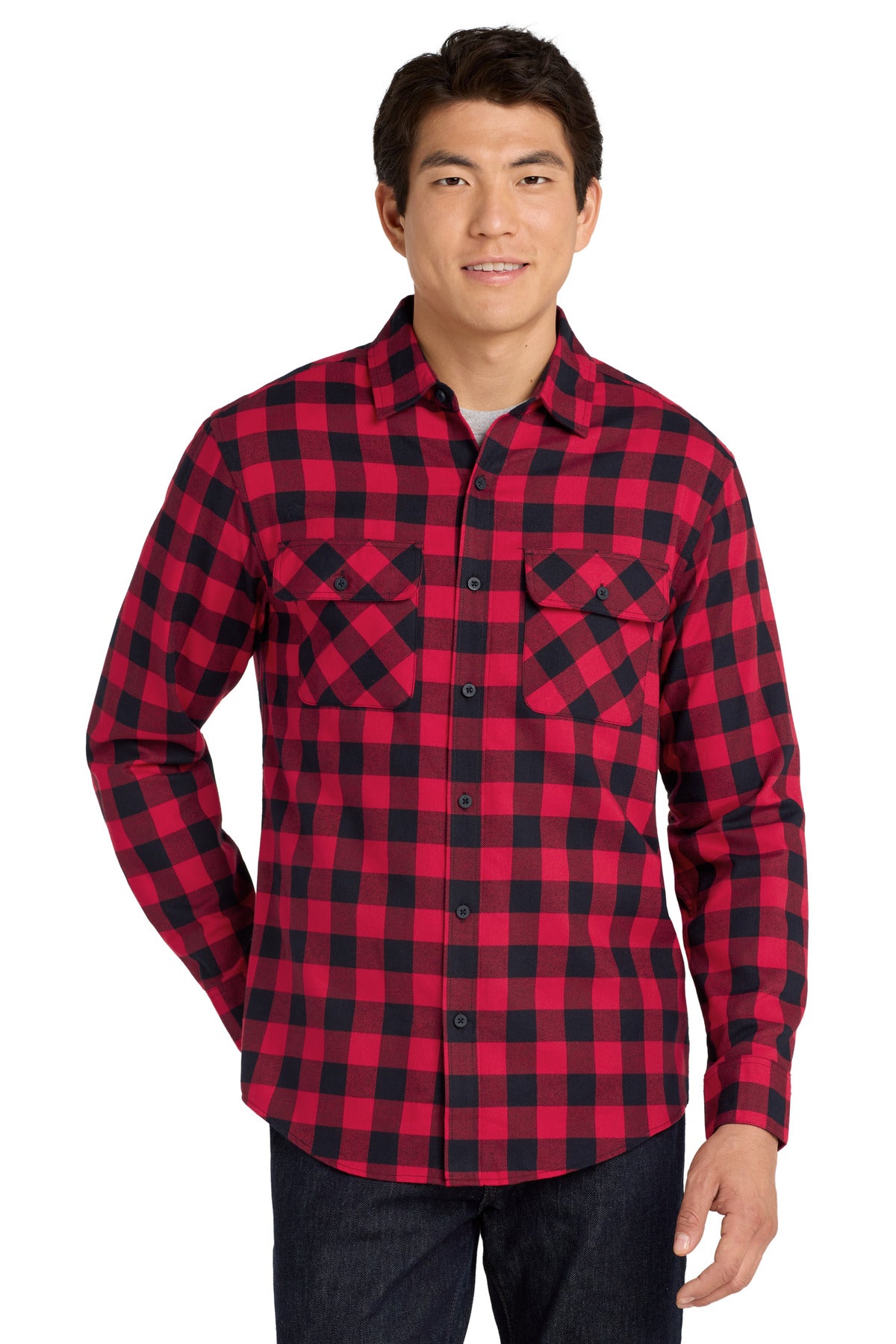 Custom Red/ Black Buffalo Check Plaid Flannel Shirt W668, personalized by SanCanDo Swag in Argyle, TX