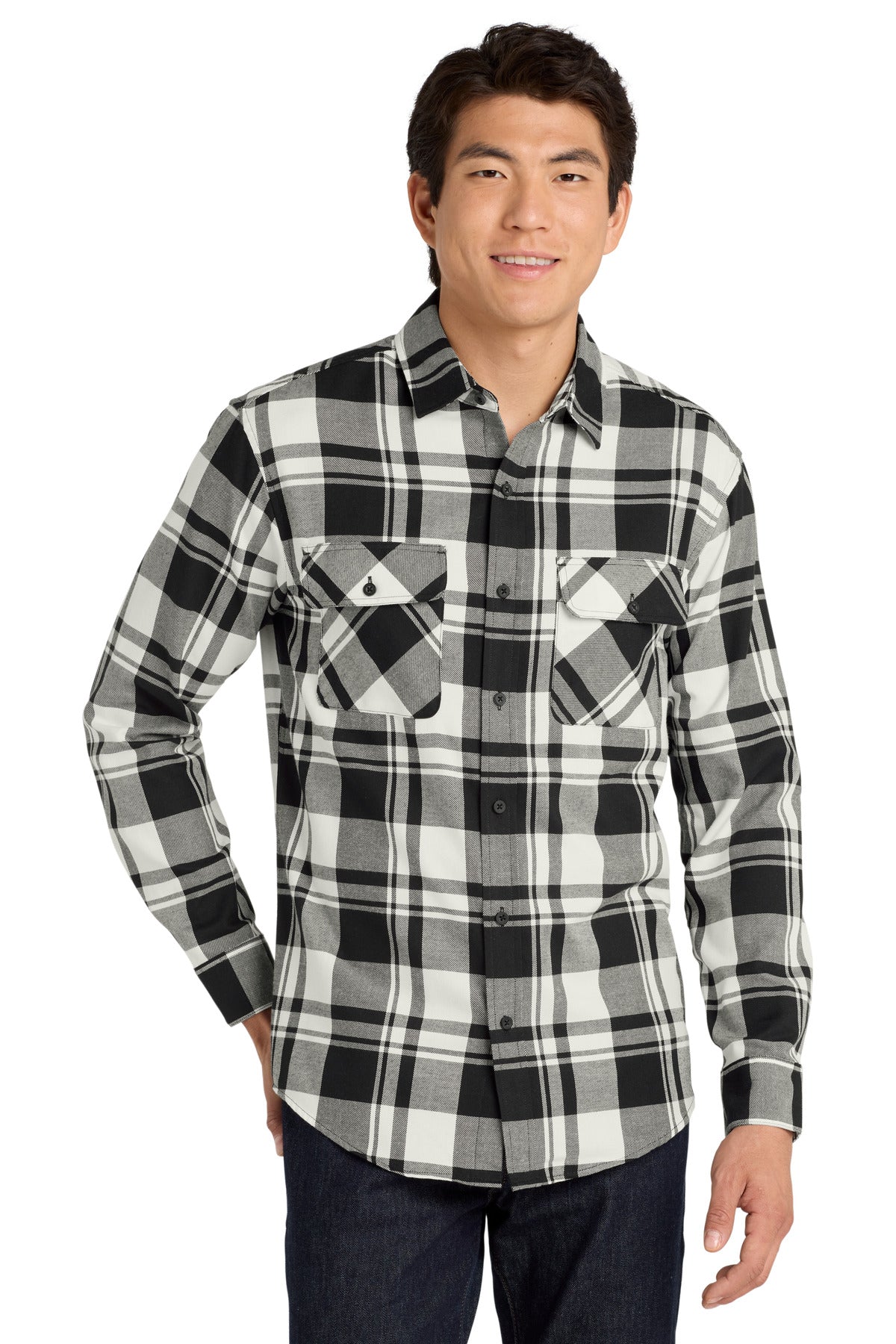 Custom Snow White/ Black Plaid Flannel Shirt W668, personalized by SanCanDo Swag in Argyle, TX