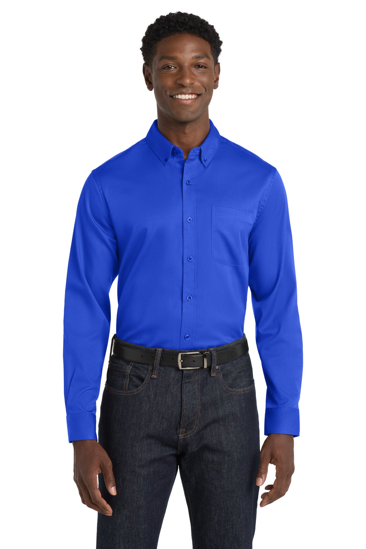 Custom True Royal Long Sleeve SuperPro React Twill Shirt W808, personalized by SanCanDo Swag in Argyle, TX