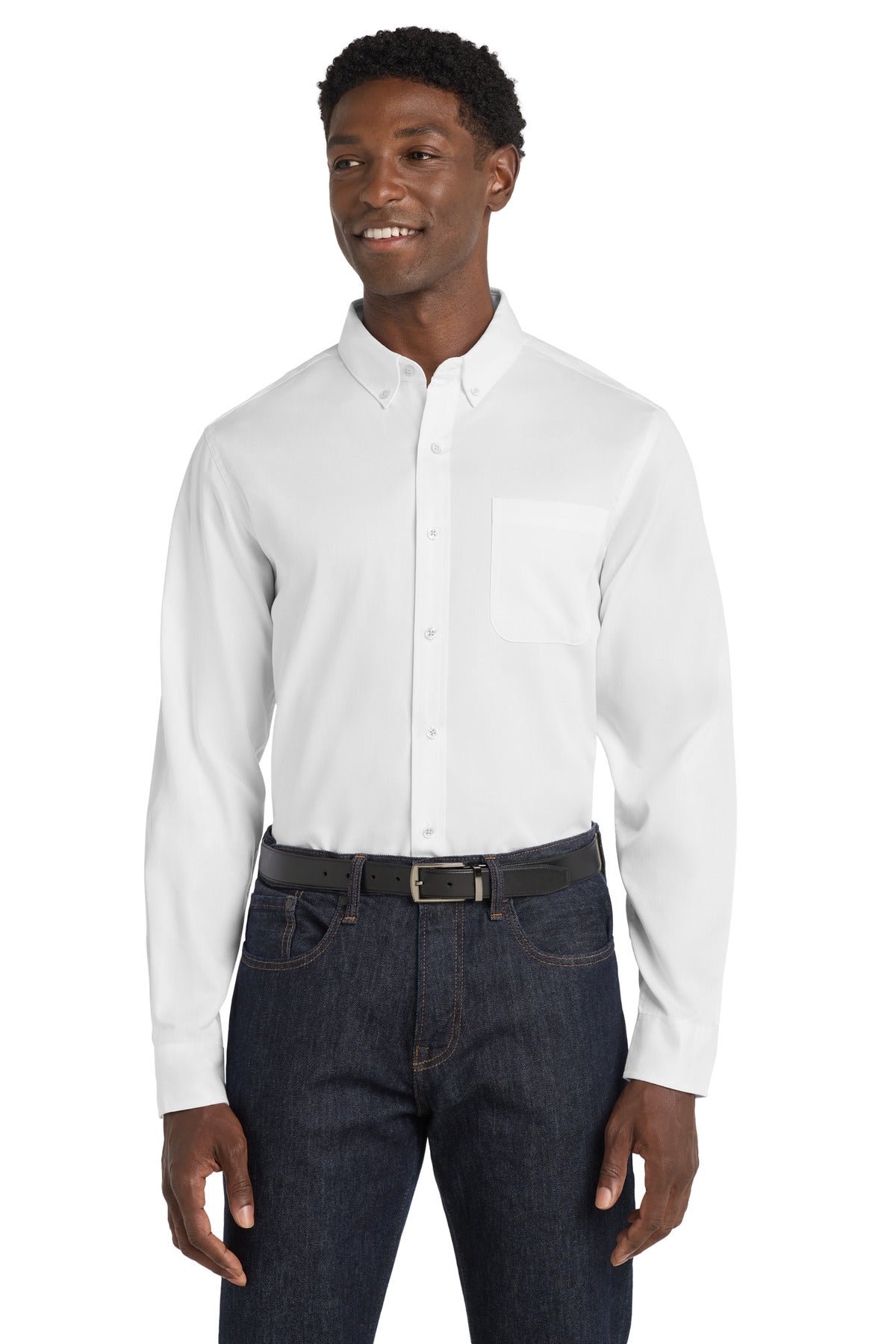 Custom White Long Sleeve SuperPro React Twill Shirt W808, personalized by SanCanDo Swag in Argyle, TX