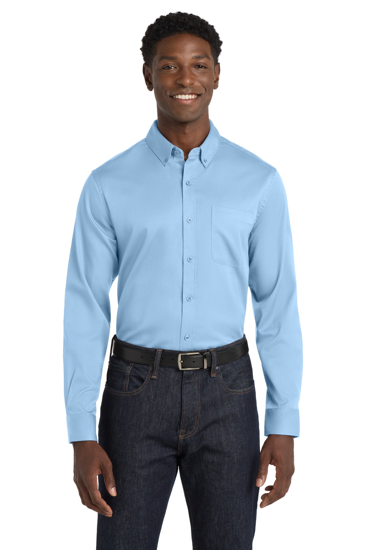Custom Cloud Blue Long Sleeve SuperPro React Twill Shirt W808, personalized by SanCanDo Swag in Argyle, TX