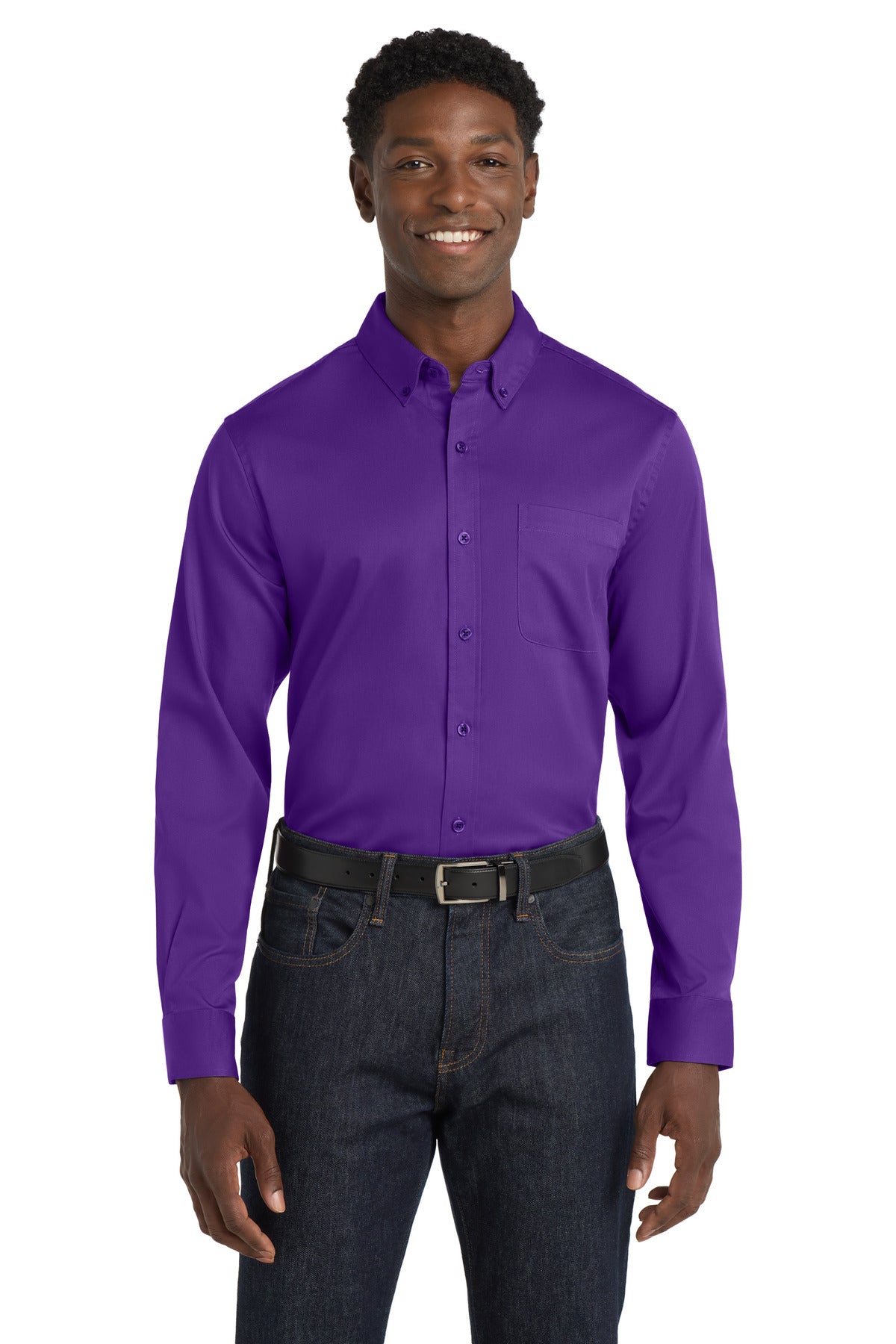 Custom Purple Long Sleeve SuperPro React Twill Shirt W808, personalized by SanCanDo Swag in Argyle, TX
