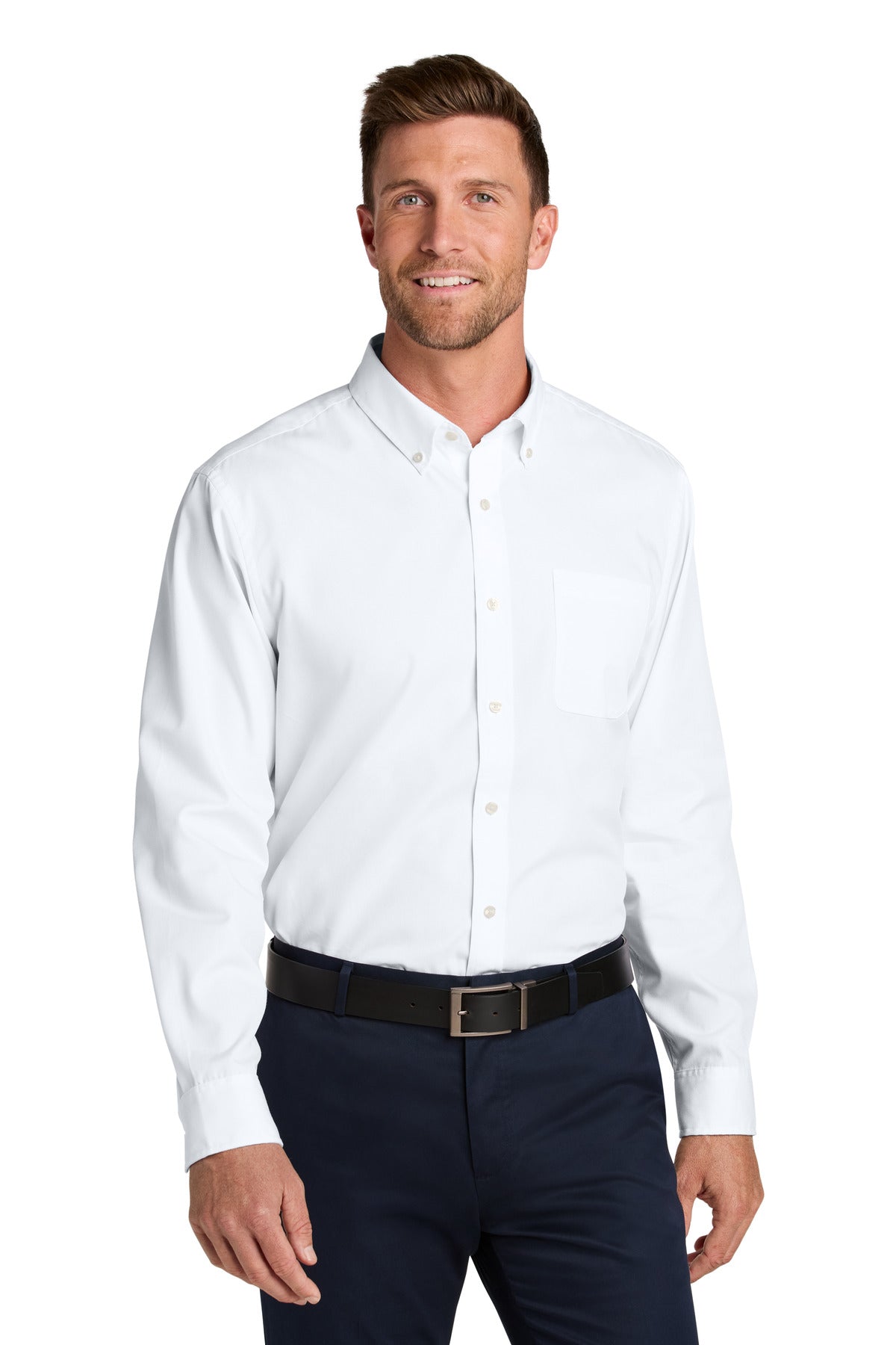 Custom White Long Sleeve Nailhead Easy Care Shirt W816, personalized by SanCanDo Swag in Argyle, TX