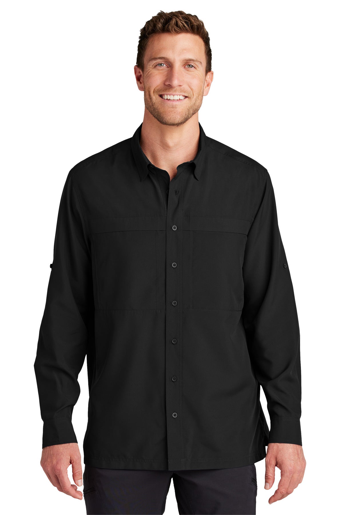 Custom Deep Black Long Sleeve UV Daybreak Shirt W960, personalized by SanCanDo Swag in Argyle, TX