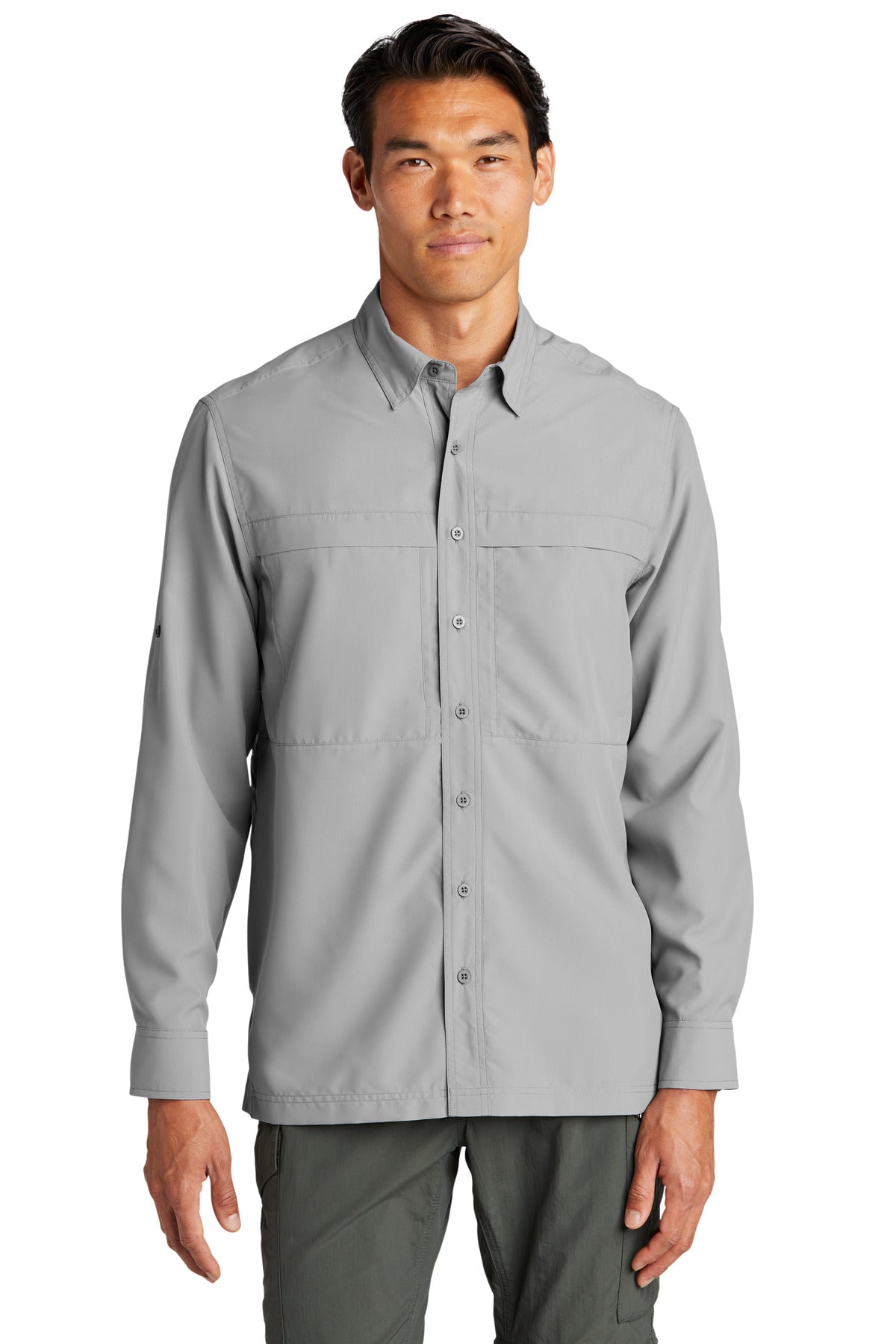 Custom Gusty Grey Long Sleeve UV Daybreak Shirt W960, personalized by SanCanDo Swag in Argyle, TX