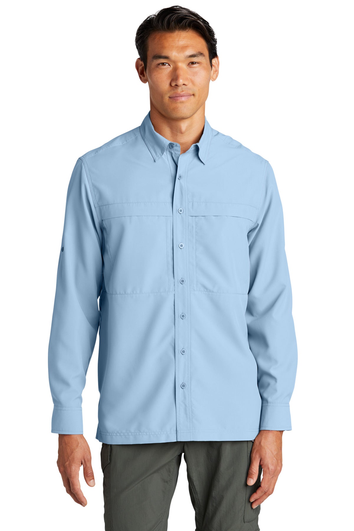 Custom Light Blue Long Sleeve UV Daybreak Shirt W960, personalized by SanCanDo Swag in Argyle, TX