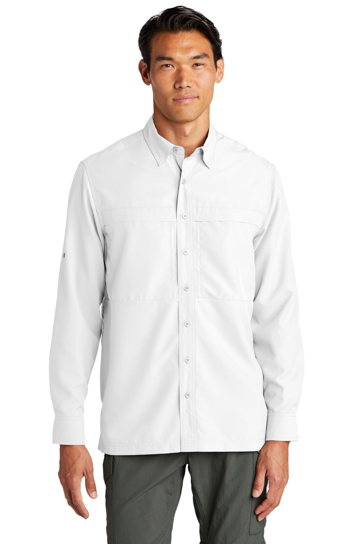 Custom White Long Sleeve UV Daybreak Shirt W960, personalized by SanCanDo Swag in Argyle, TX