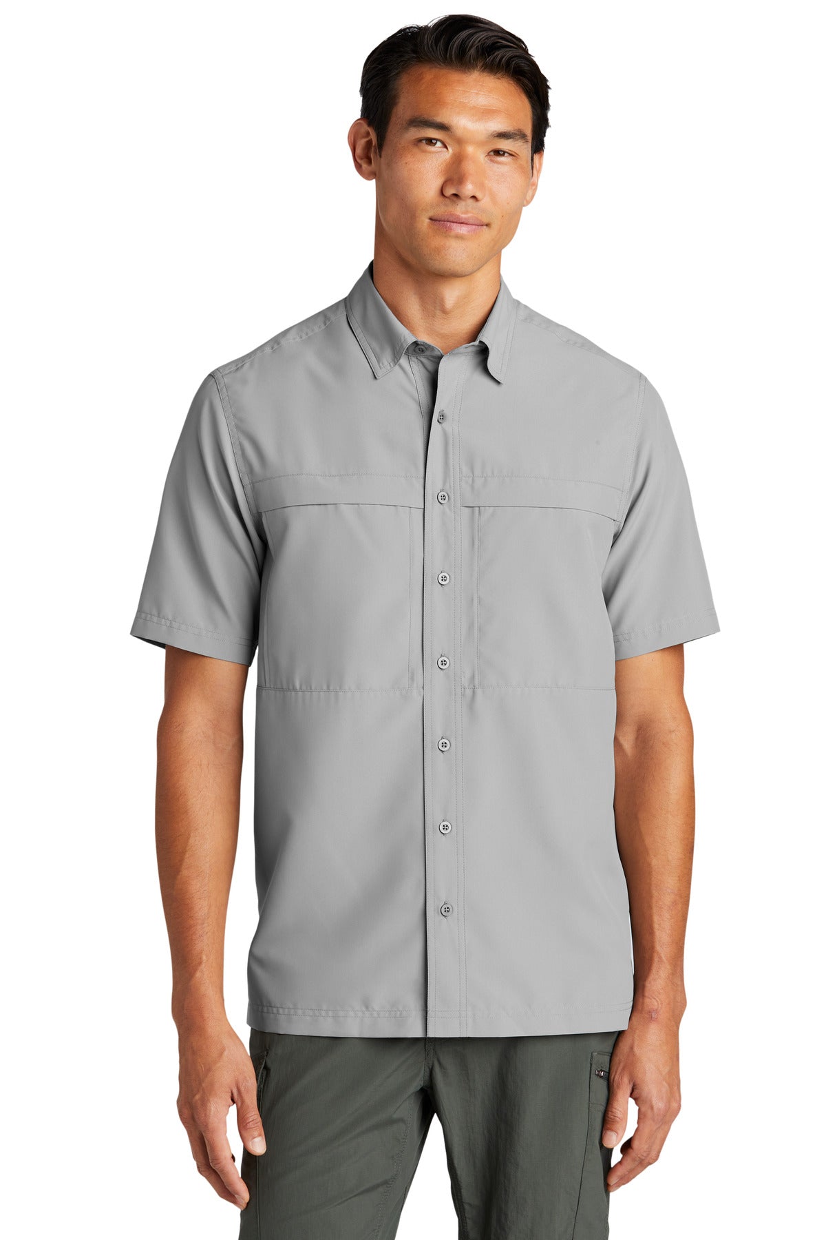 Custom Gusty Grey Short Sleeve UV Daybreak Shirt W961, personalized by SanCanDo Swag in Argyle, TX